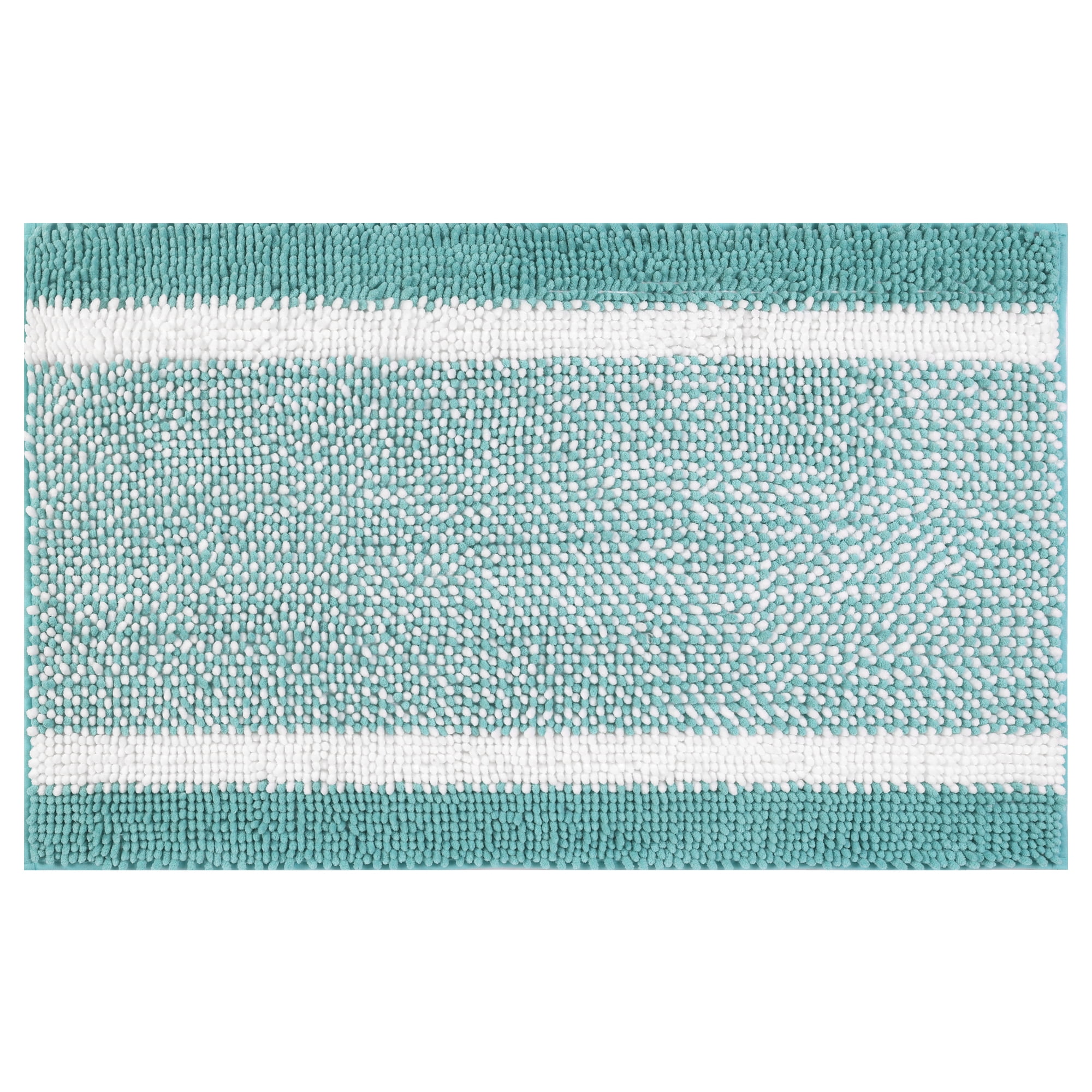 Unique Bargains Chenille Striped Bathroom Rug Mat Non-Slip Soft Plush Shaggy Bath Carpet Green 16" x 24"