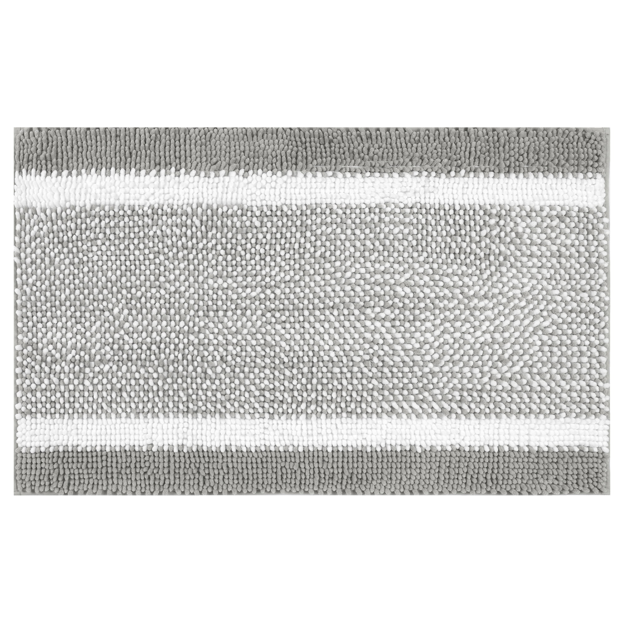 Unique Bargains Chenille Striped Bathroom Rug Mat Non-Slip Soft Plush Shaggy Bath Carpet Grey 16" x 24"