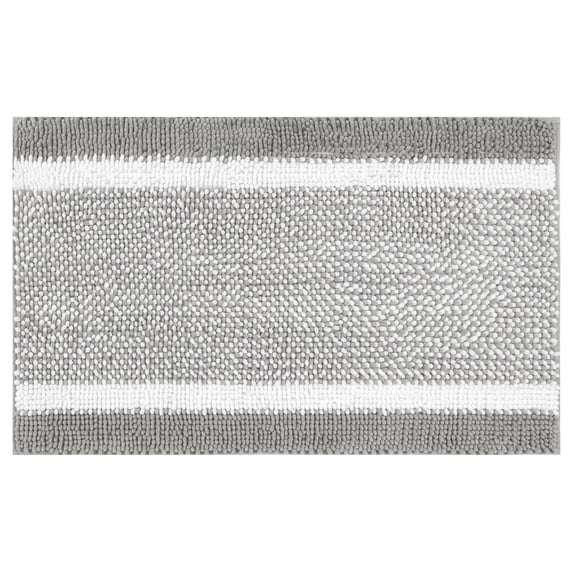 Unique Bargains Chenille Striped Bathroom Rug Mat Non-Slip Soft Plush Shaggy Bath Carpet Grey 20" x 32"
