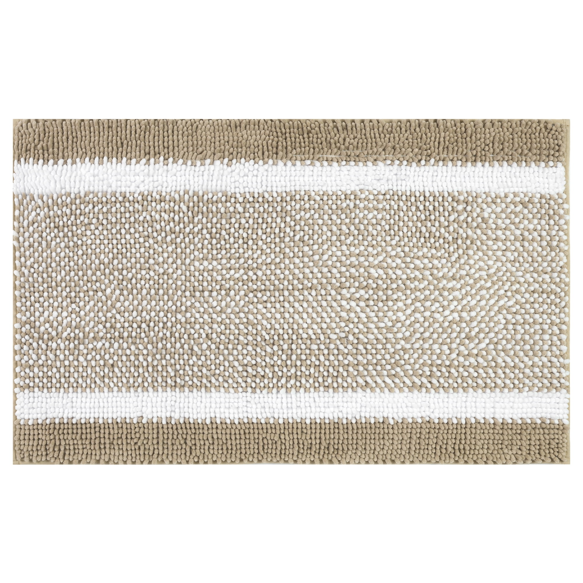 Unique Bargains Chenille Striped Bathroom Rug Mat Non-Slip Soft Plush Shaggy Bath Carpet Khaki 16" x 24"