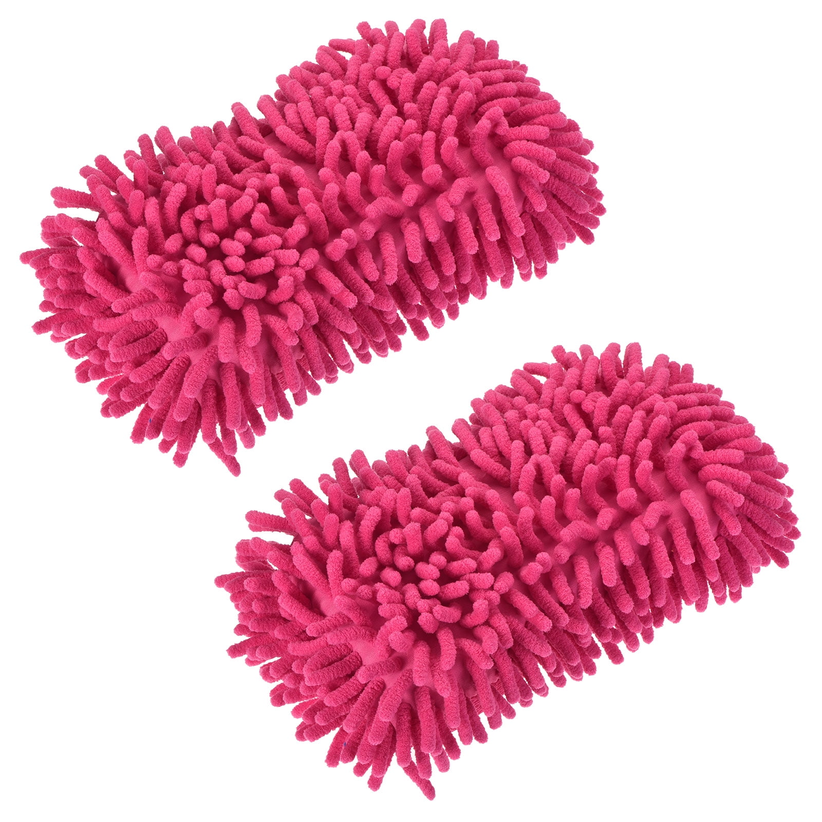 Unique Bargains Chenille Wash Gloves Microfiber Washing Sponge Mitten Dry Duster Pink