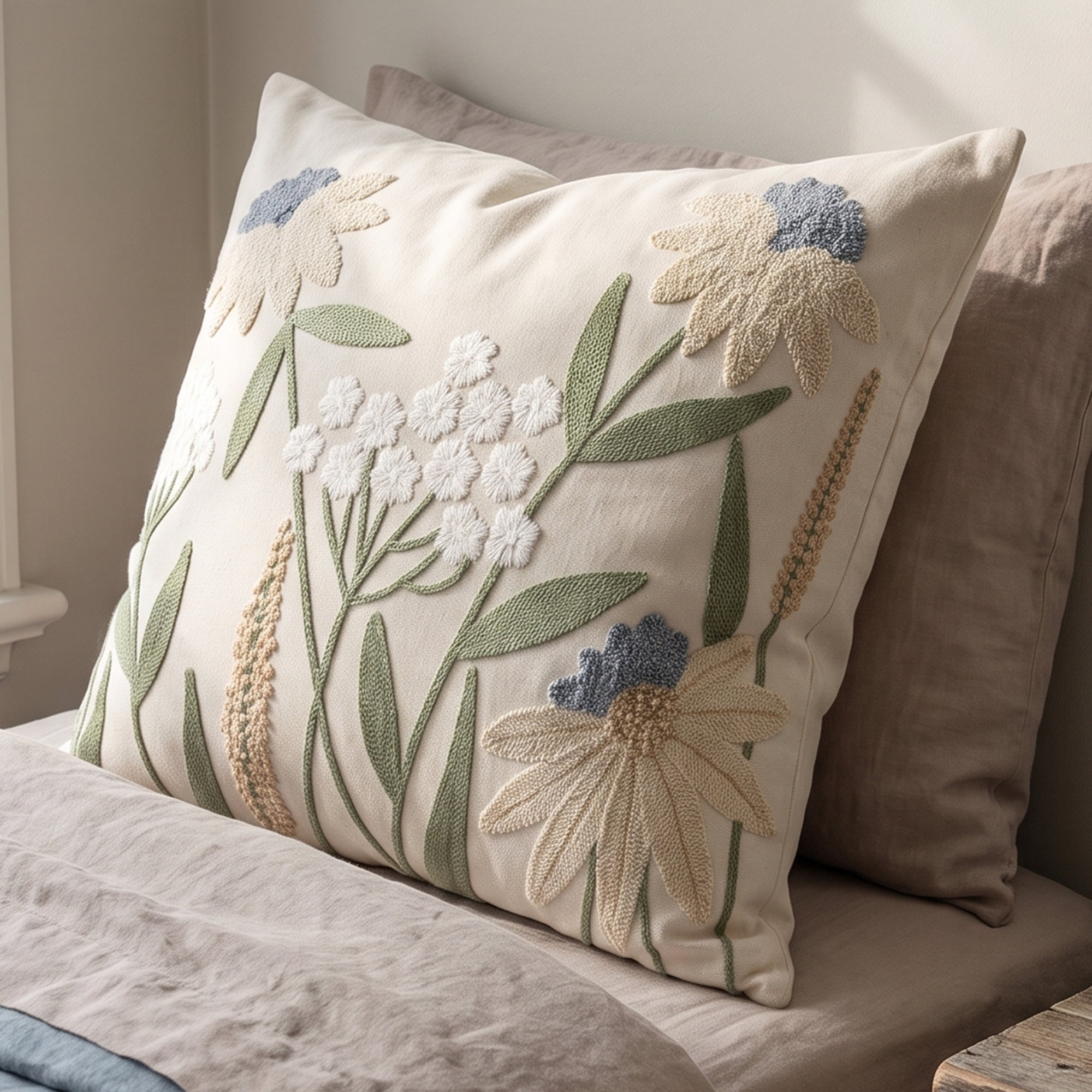 Unique Bargains Chic Floral Embroidered Throw Pillow Cover Floral Accent Green 18"x18"