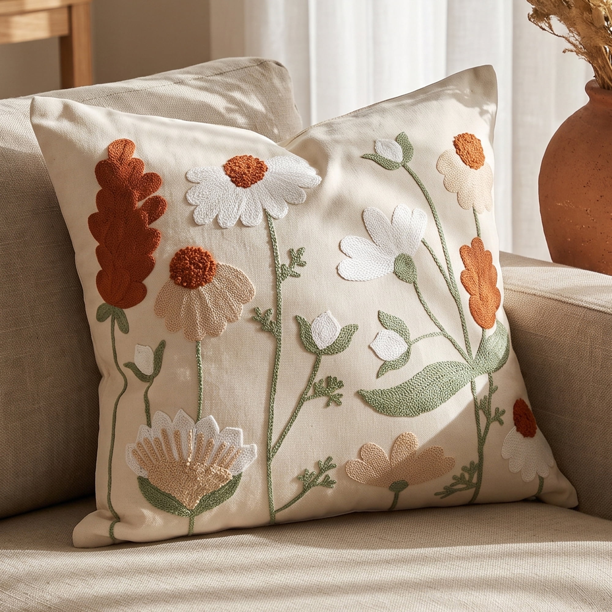 Unique Bargains Chic Floral Embroidered Throw Pillow Cover Floral Accent Orange 18"x18"