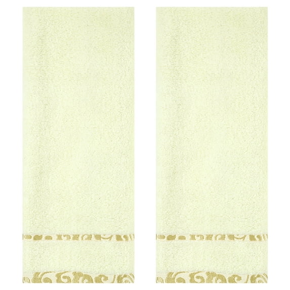 Unique Bargains Chic Striped Hand Towel Set Cotton Absorbent Gold 2-Piece