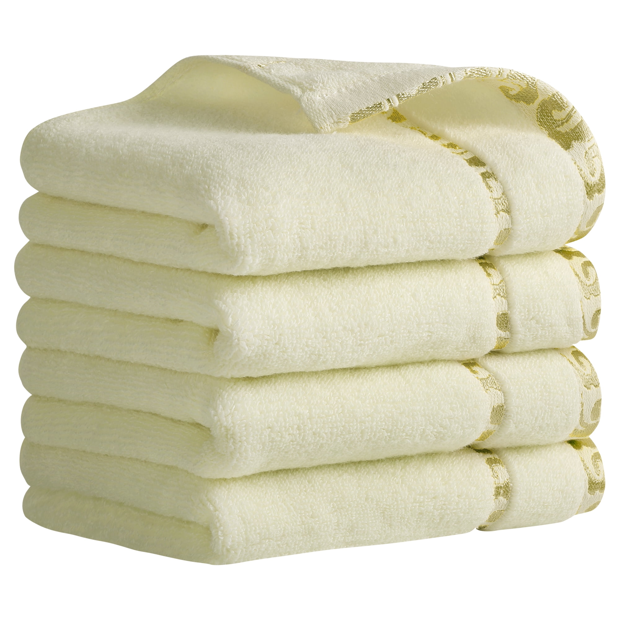 Unique Bargains Chic Striped Hand Towel Set Cotton Absorbent Gold 4-Piece