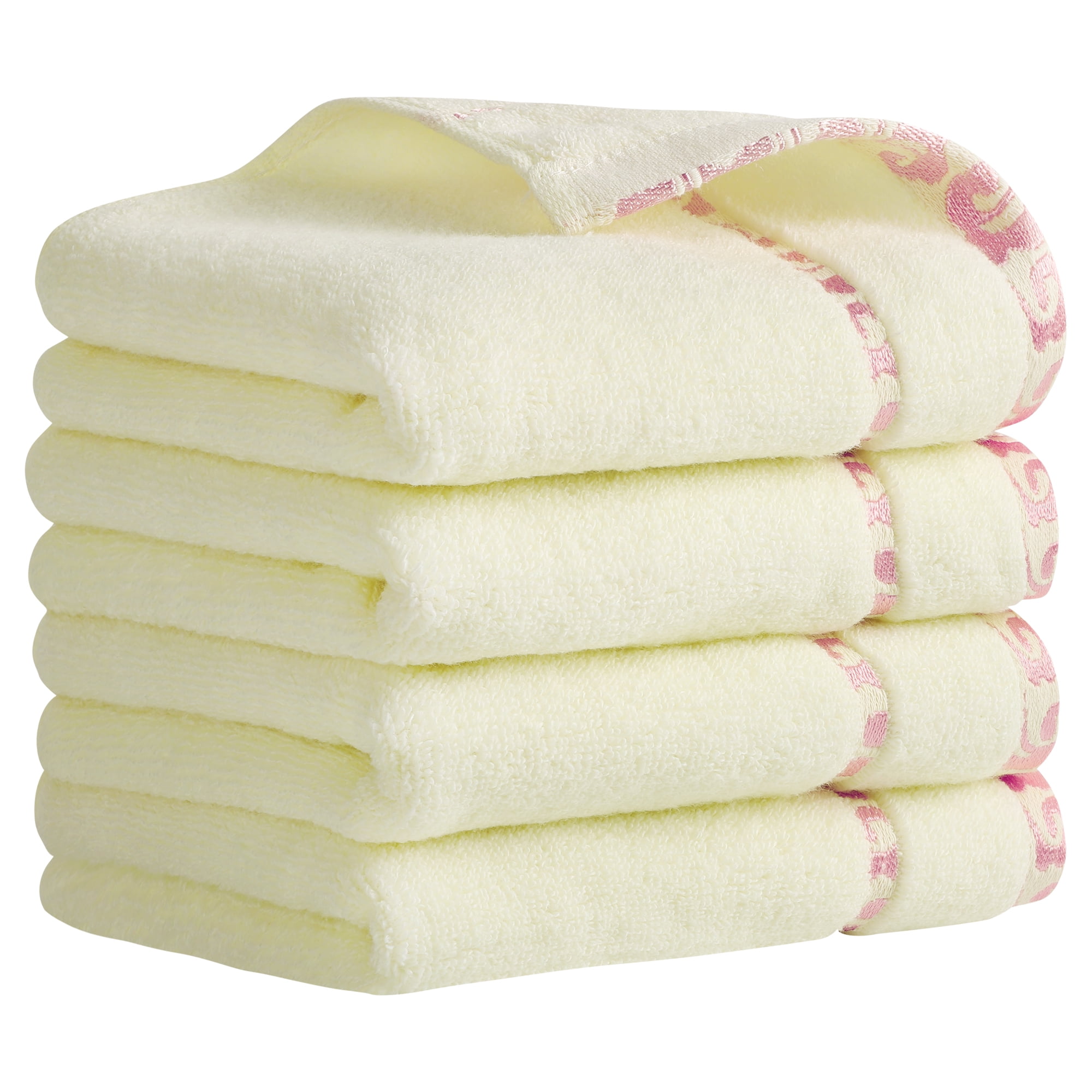 Unique Bargains Chic Striped Hand Towel Set Cotton Absorbent Pink 4-Piece
