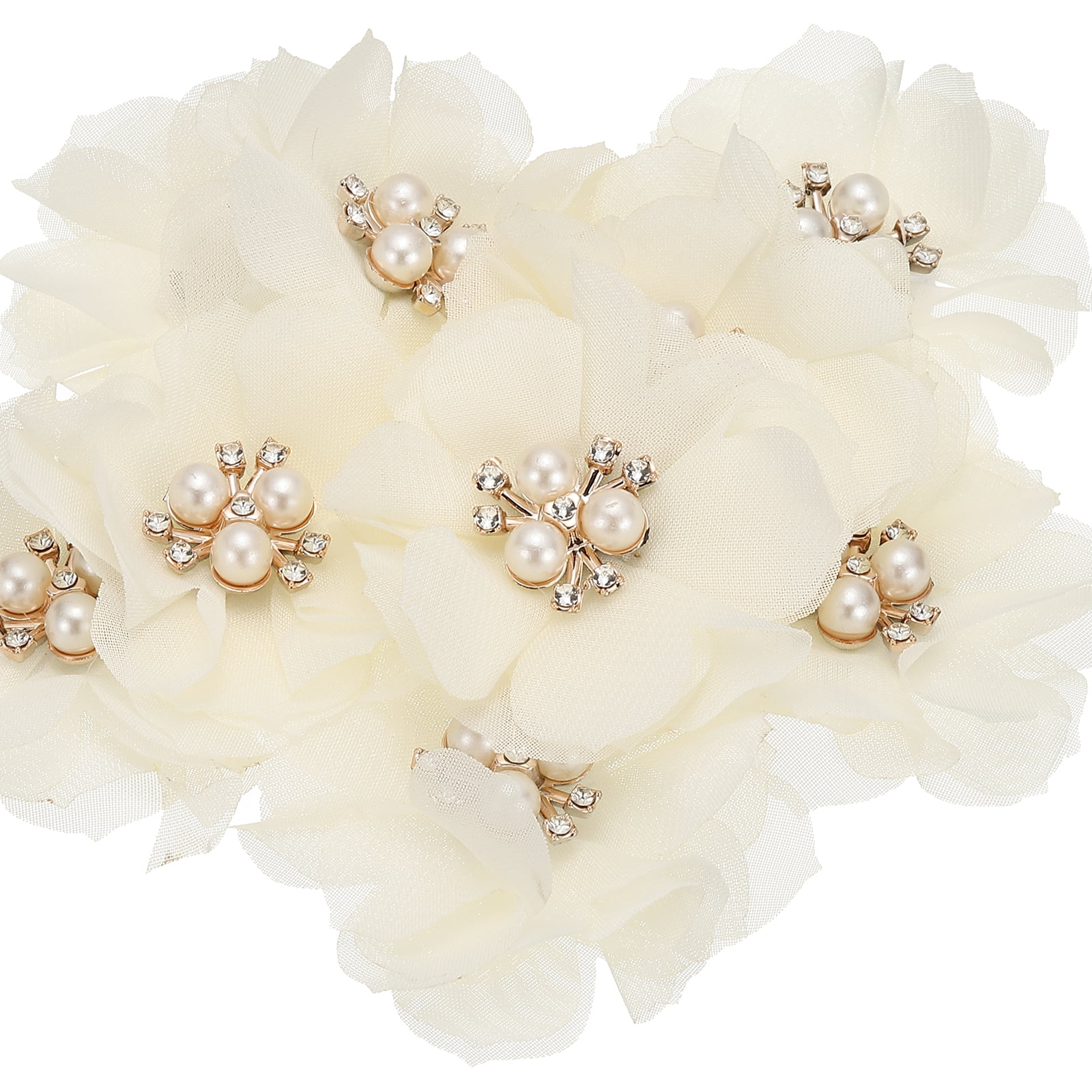 Unique Bargains Chiffon Flower Appliques for DIY Craft Clothing Wedding Beige