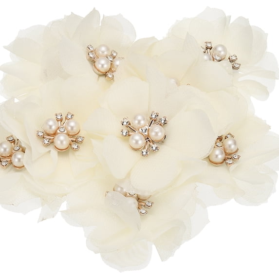 Unique Bargains Chiffon Flower Appliques for DIY Craft Clothing Wedding Beige