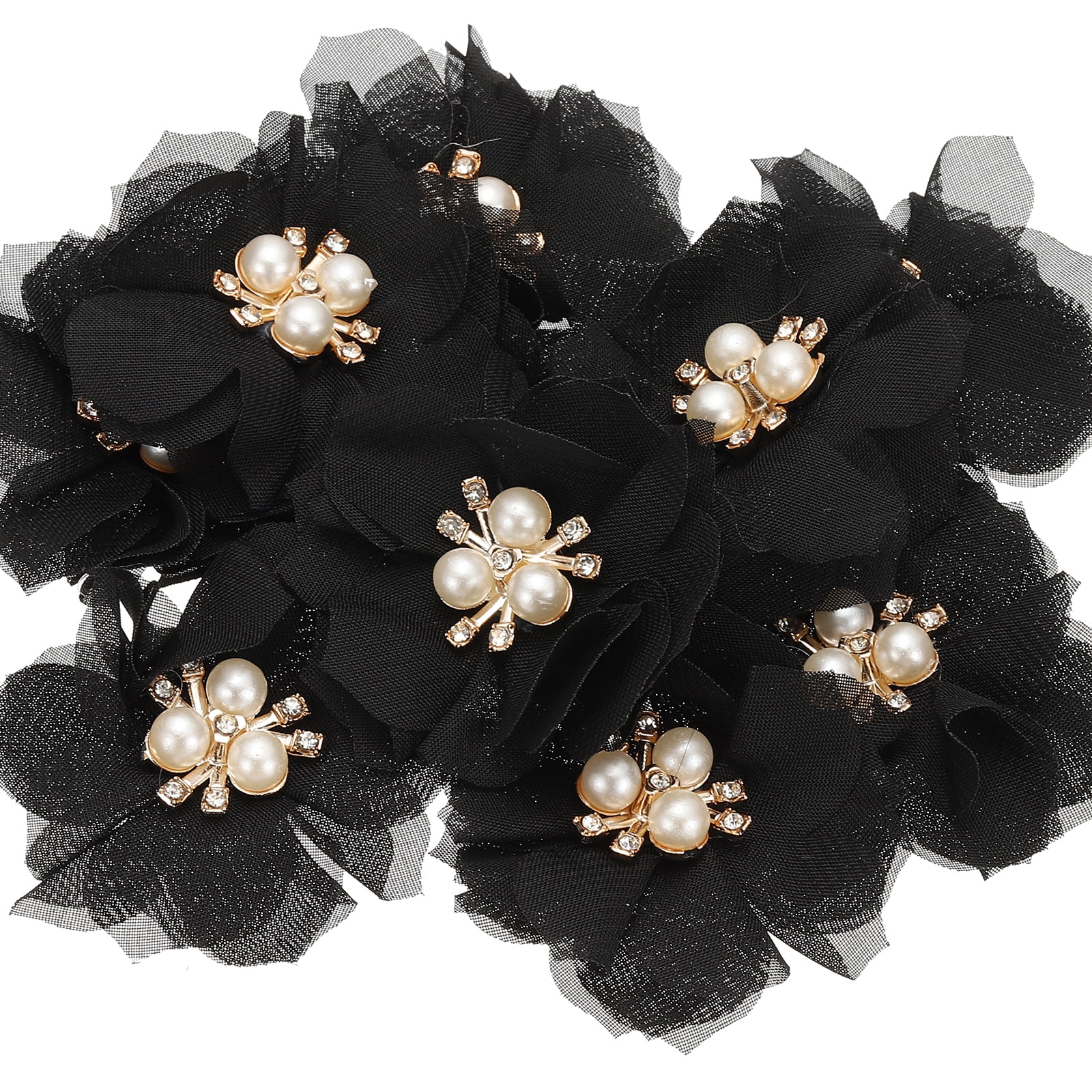 Unique Bargains Chiffon Flower Appliques for DIY Craft Clothing Wedding Black