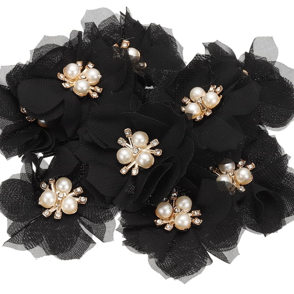 Unique Bargains Chiffon Flower Appliques for DIY Craft Clothing Wedding Black