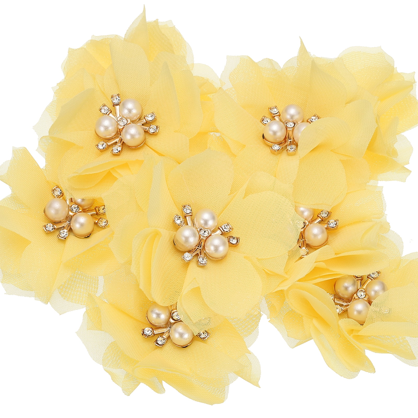 Unique Bargains Chiffon Flower Appliques for DIY Craft Clothing Wedding Yellow