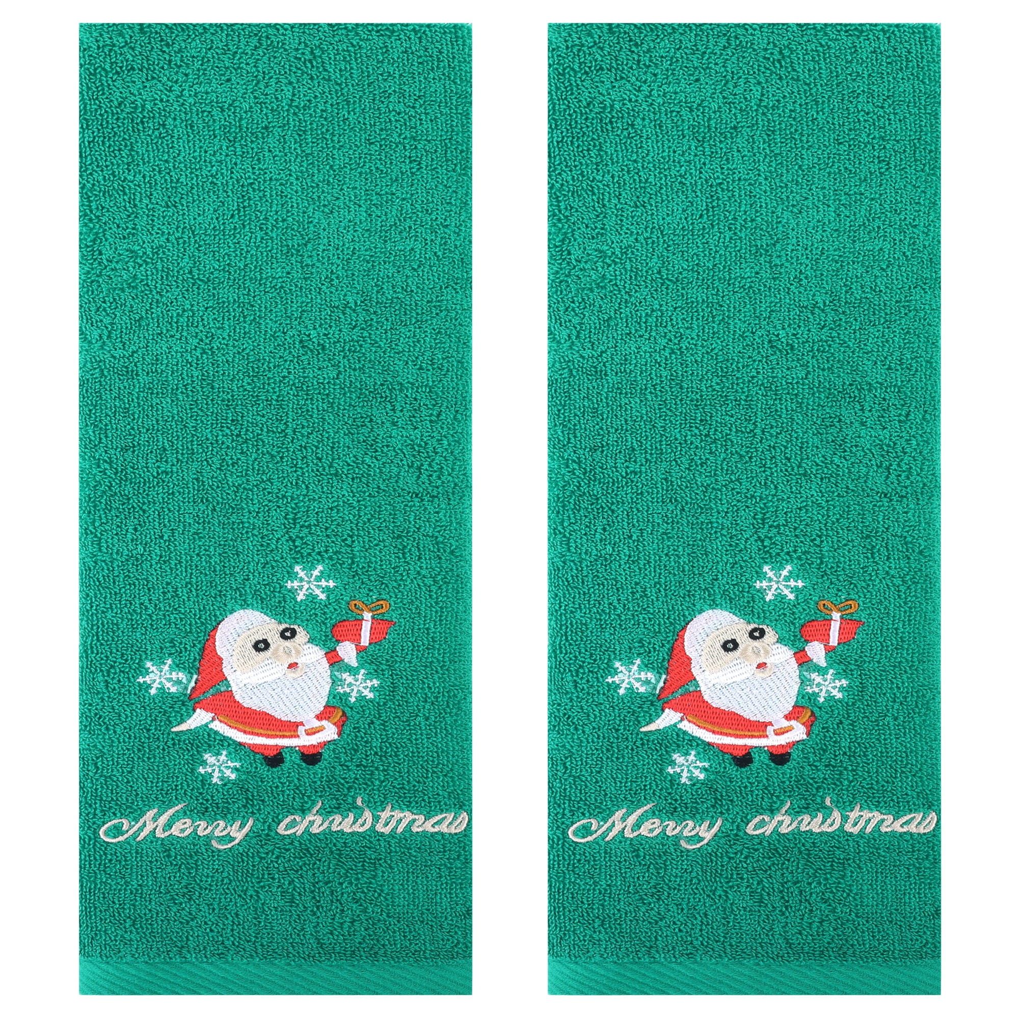 Unique Bargains Christmas Cotton Hand Towels Cute Bathroom Hand Towel Set Green 2-Piece