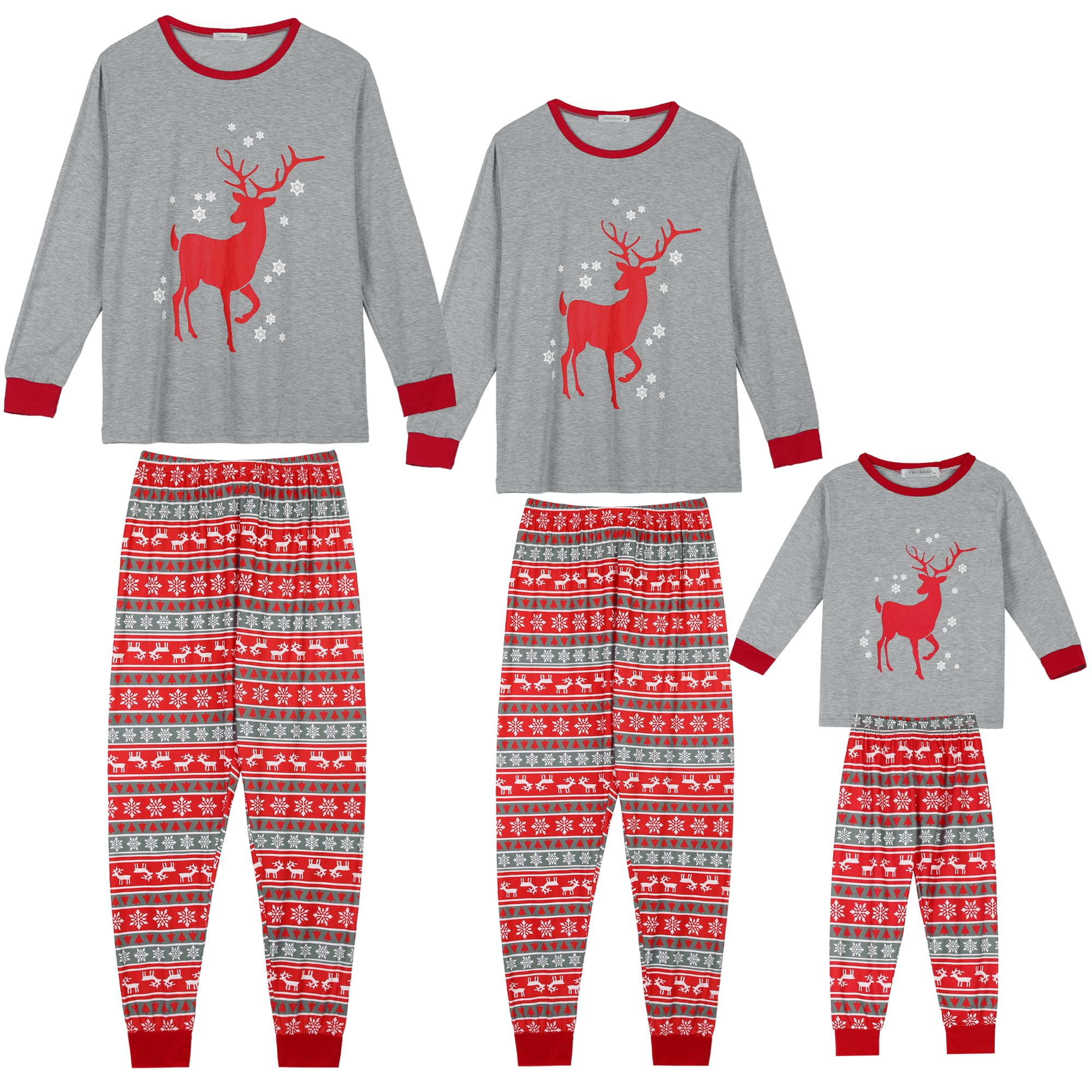 Unique Bargains Christmas Deer Print Long Sleeve Tee with Pants Lounge Family Pajama Sets L Men