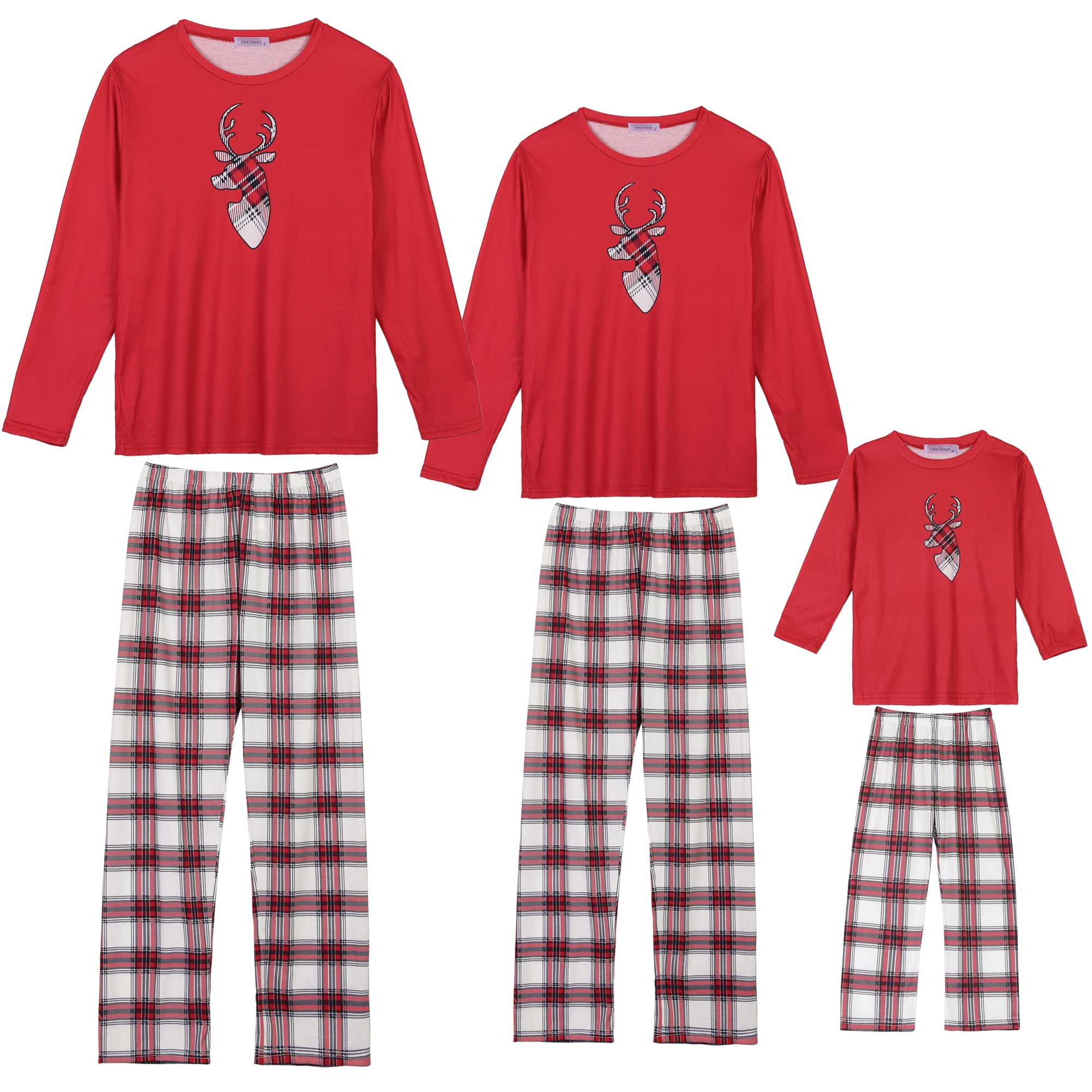 Unique Bargains Christmas Elk Print Tops with Plaid Pants Sleepwear Family Pajama Set M Men