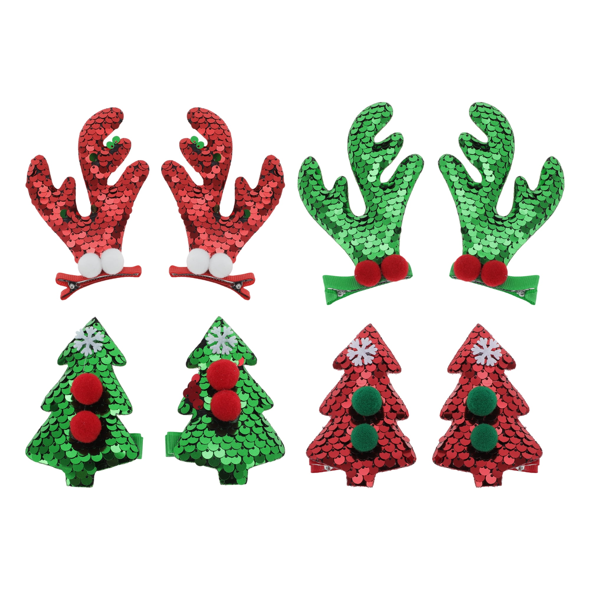 NOMADIC NOOK Christmas Hair Clips 8 Pcs Red Green Deer Antlers Christmas Tree