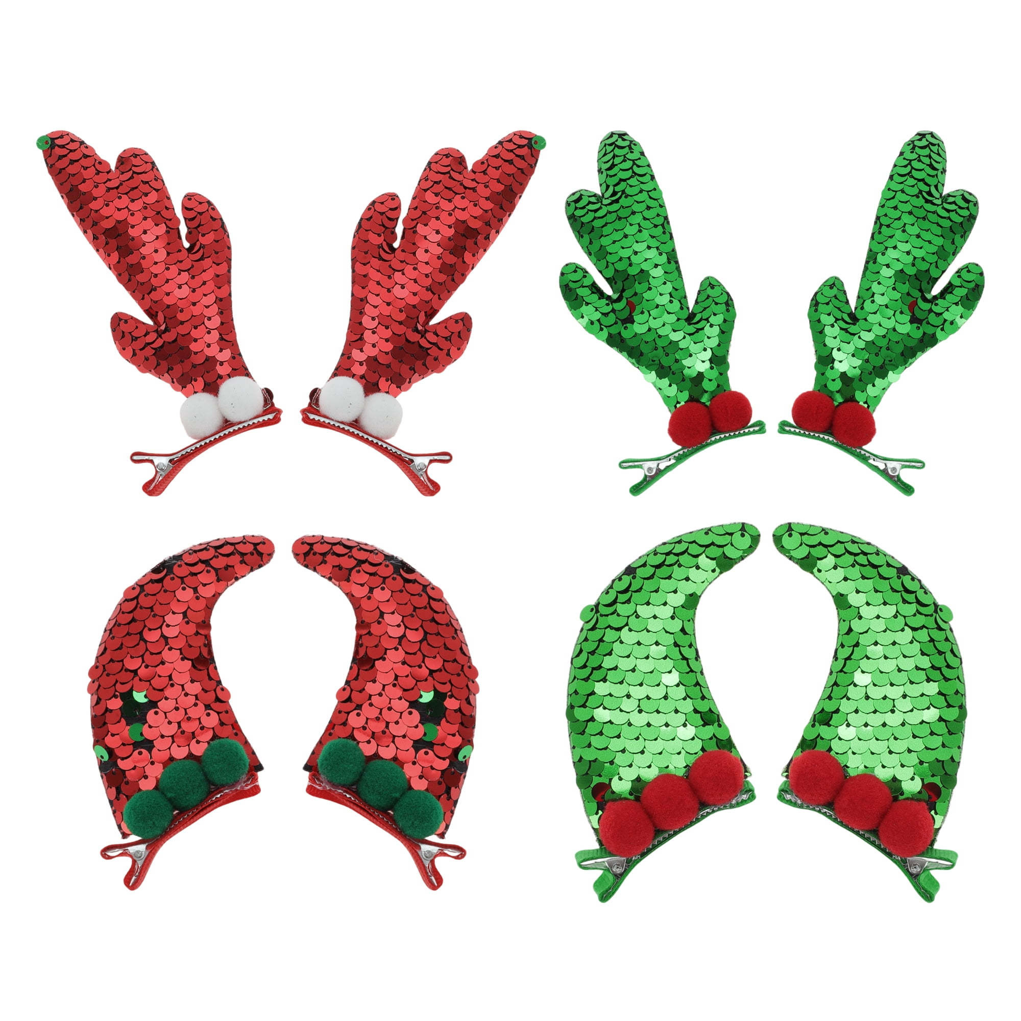 NOMADIC NOOK Christmas Hair Clips 8 Pcs Red Green Deer Antlers Santa Hat