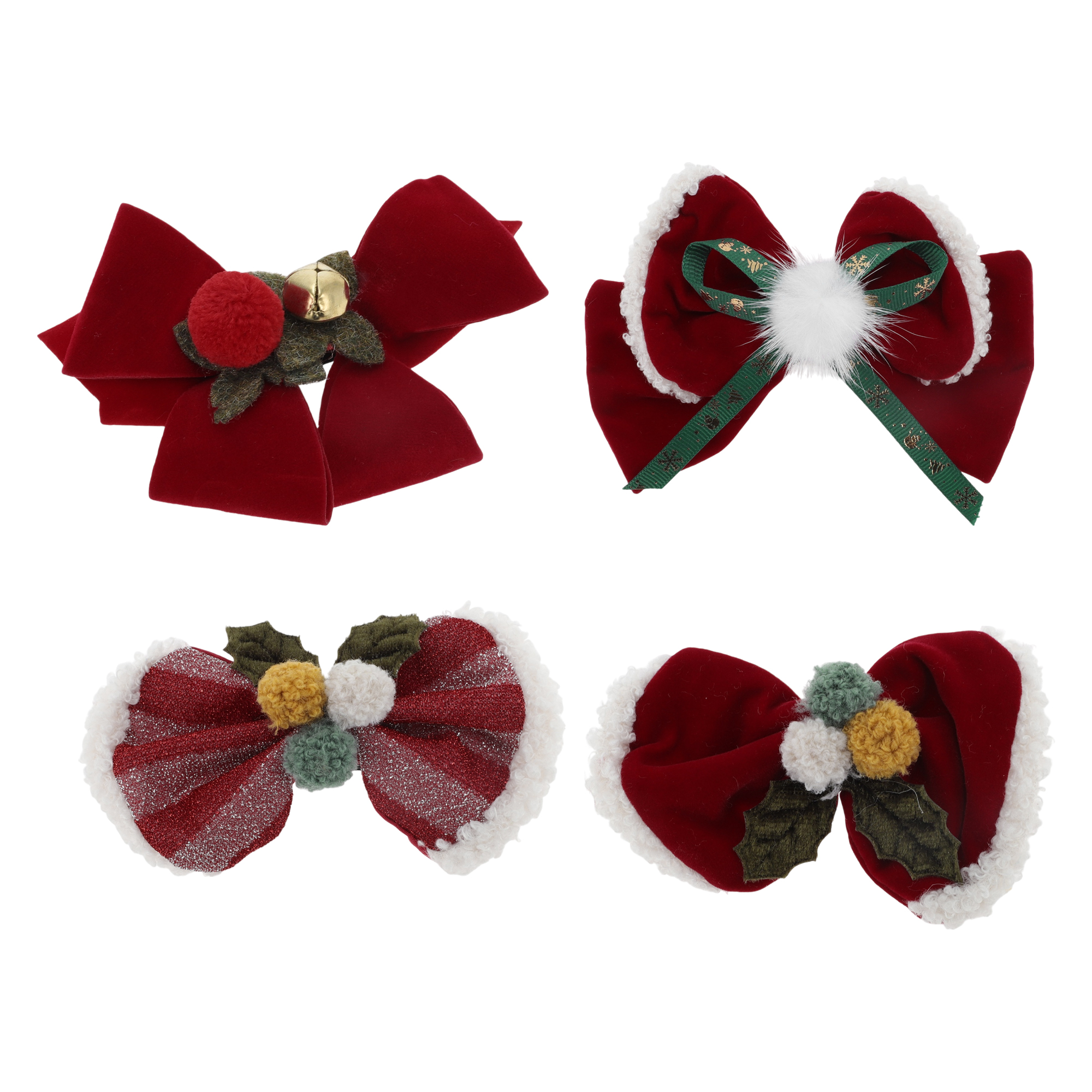 NOMADIC NOOK Christmas Hair Clips Sable Bow Red White 4 Pcs
