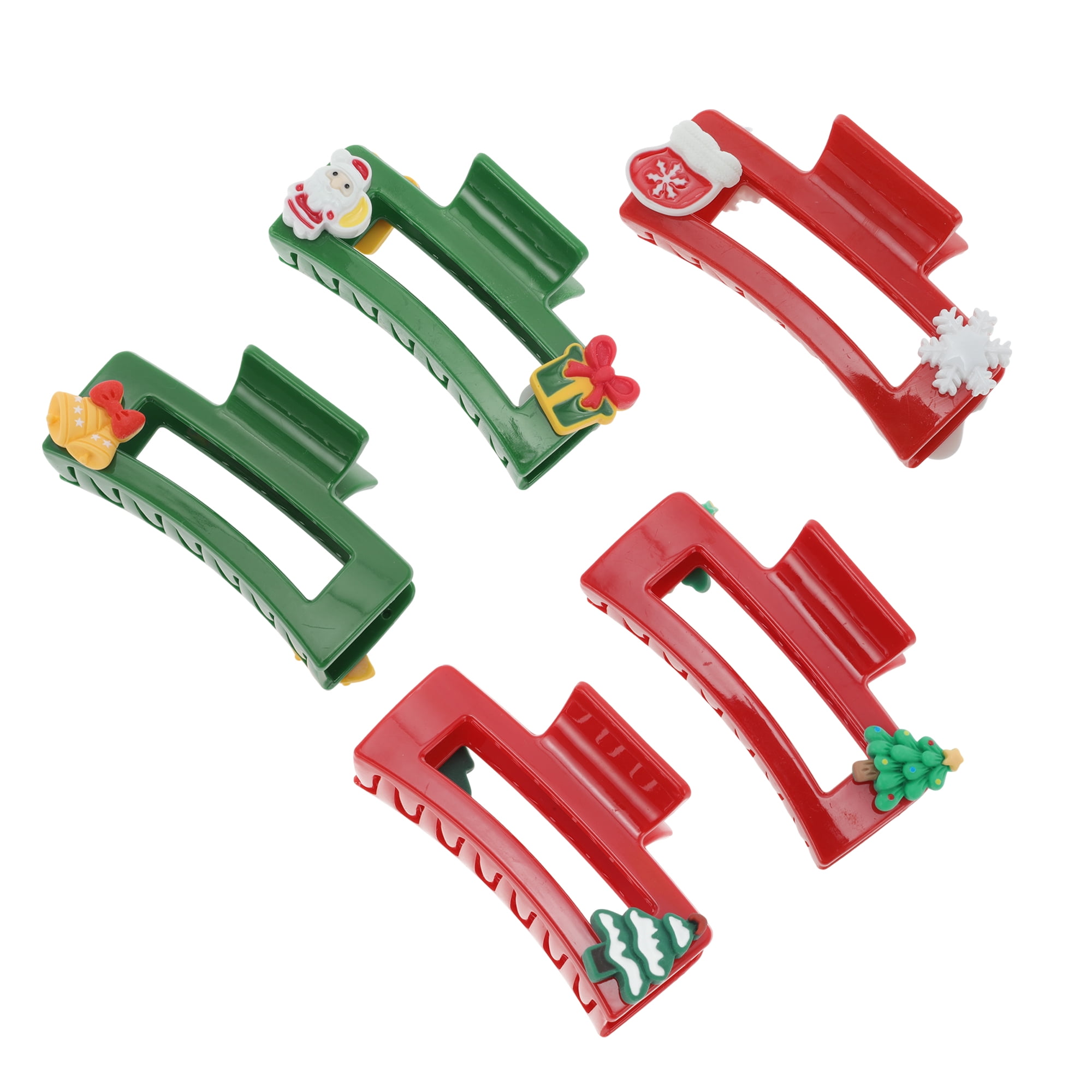 NOMADIC NOOK Christmas Hair Clips Square Fishbone Pine 3.35"x1.77"x1.57" Red Green 5 Pcs