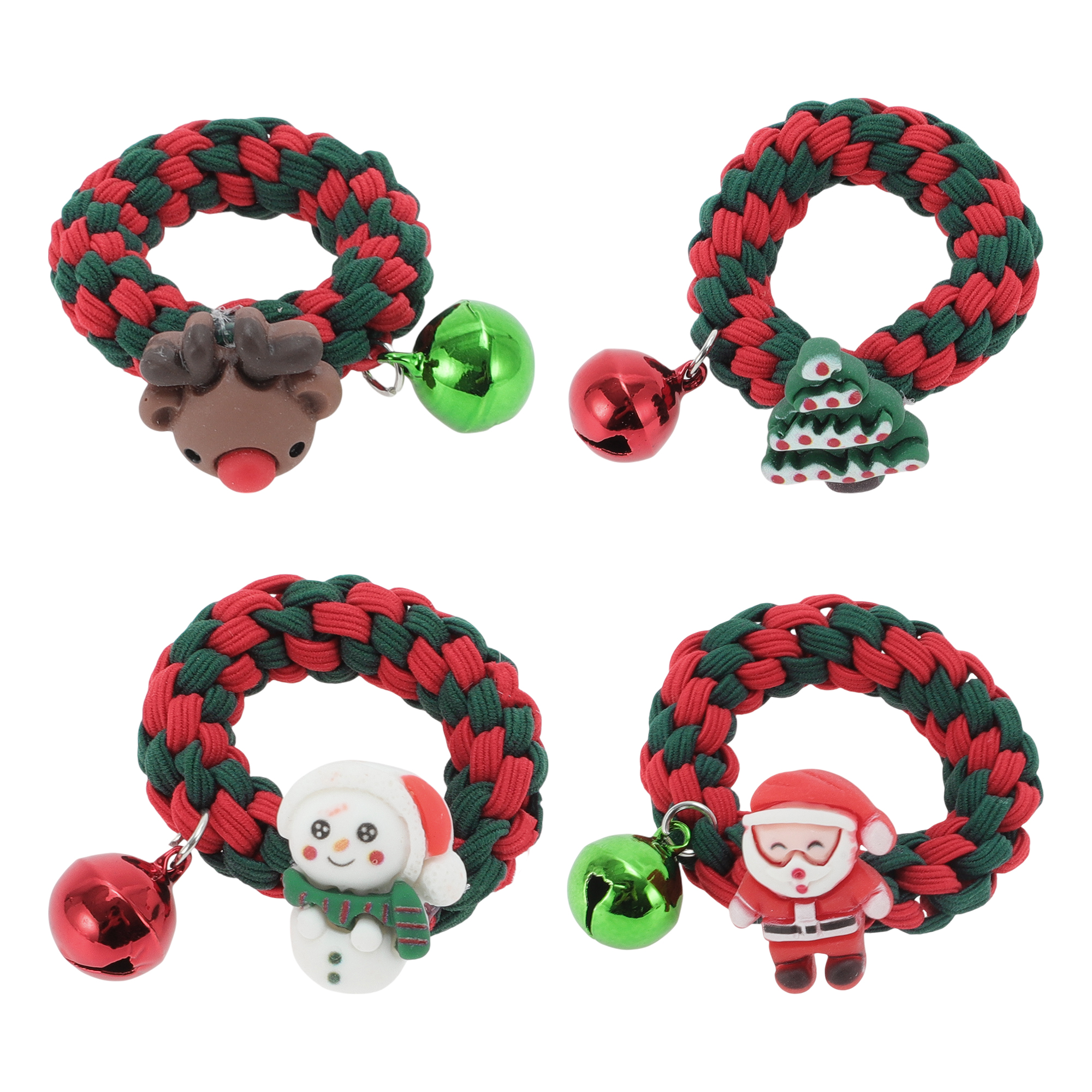 NOMADIC NOOK Christmas Hair Rope Fishbone Pine Bell Red Green 4 Pcs