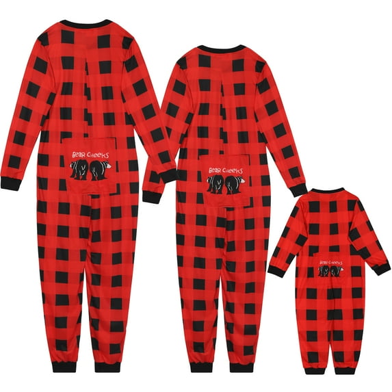 Unique Bargains Christmas Jumpsuits Long Sleeve Loungewear Plaid Family Pajama Sets XS Big Boys