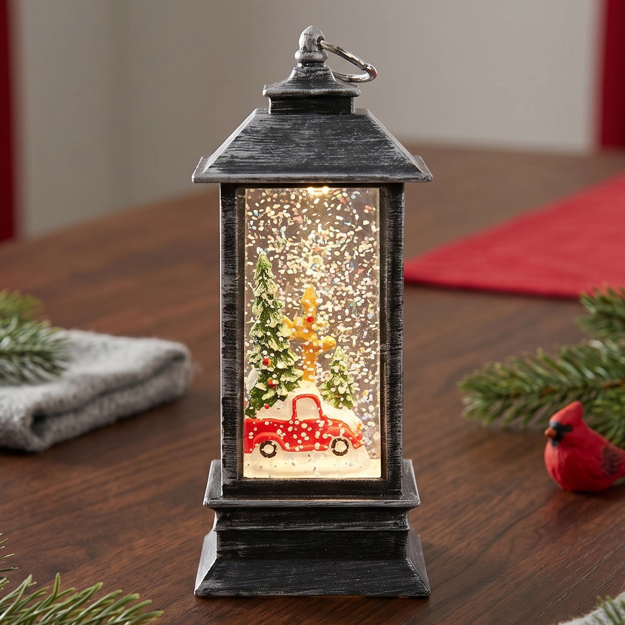 Unique Bargains Christmas Light Up Crystal Ball Mini LED Glitter Sphere Orb Brown Style Q