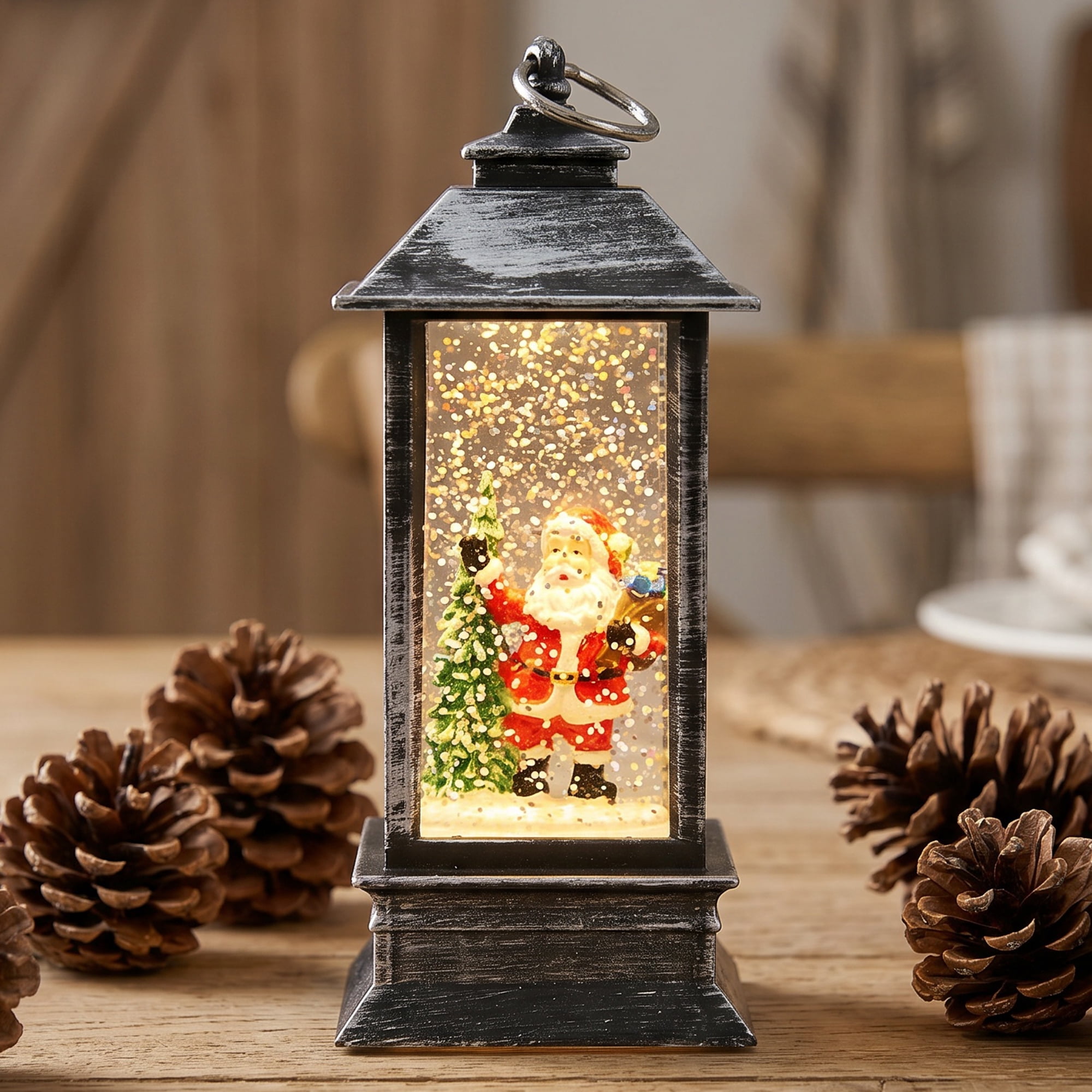 Unique Bargains Christmas Light Up Crystal Ball Mini LED Glitter Sphere Orb Brown Style R
