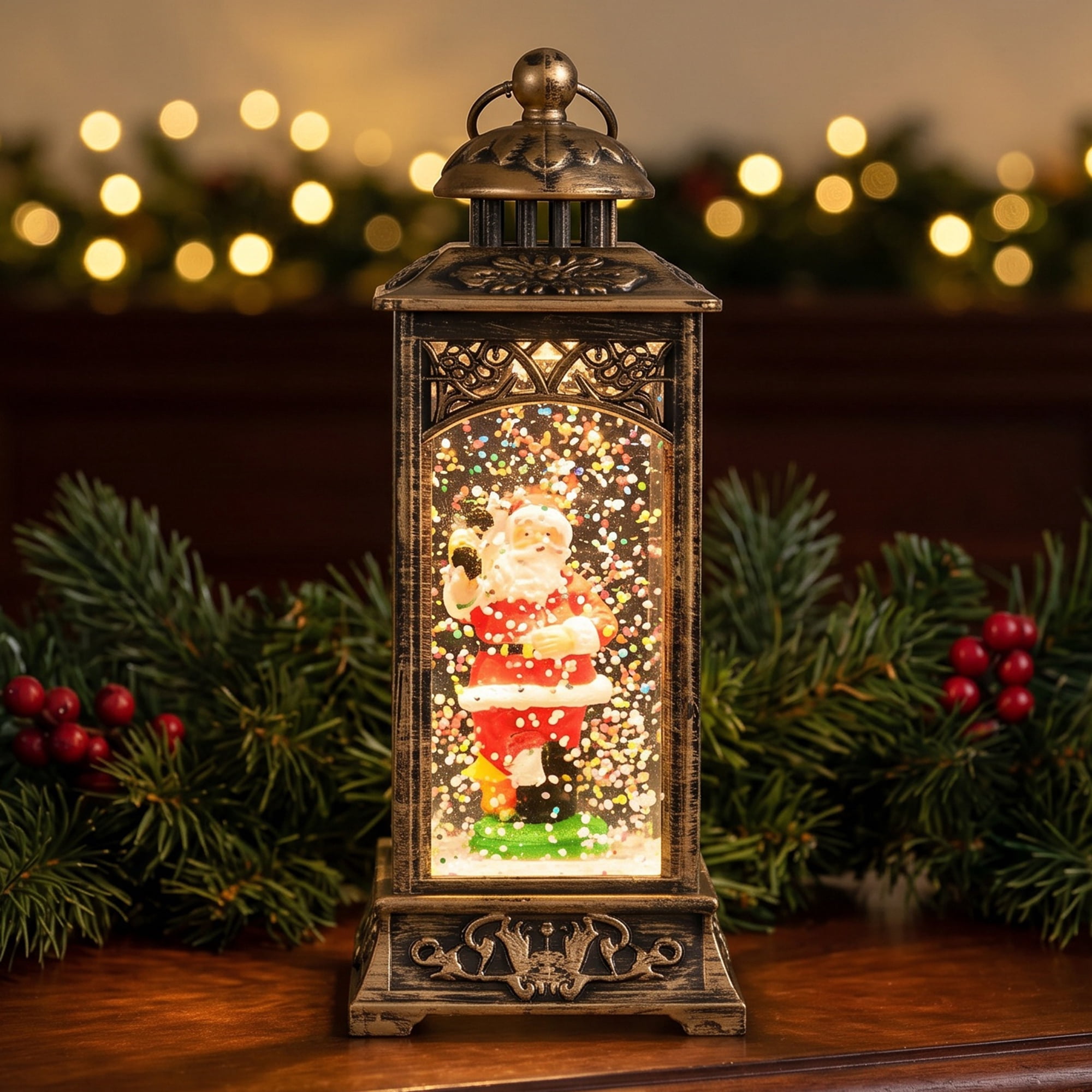 Unique Bargains Christmas Light Up Crystal Ball Mini LED Glitter Sphere Orb Brown Style V