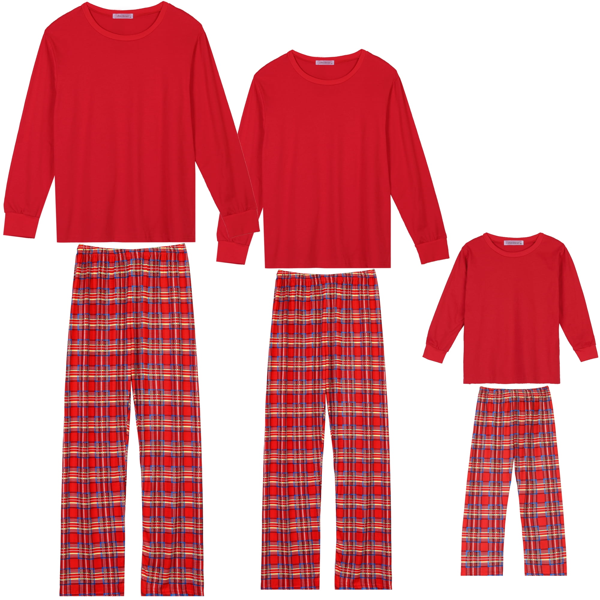 Unique Bargains Christmas Long Sleeve Solid Tops Tee with Plaid Pants Family Pajama Sets 2XL Men