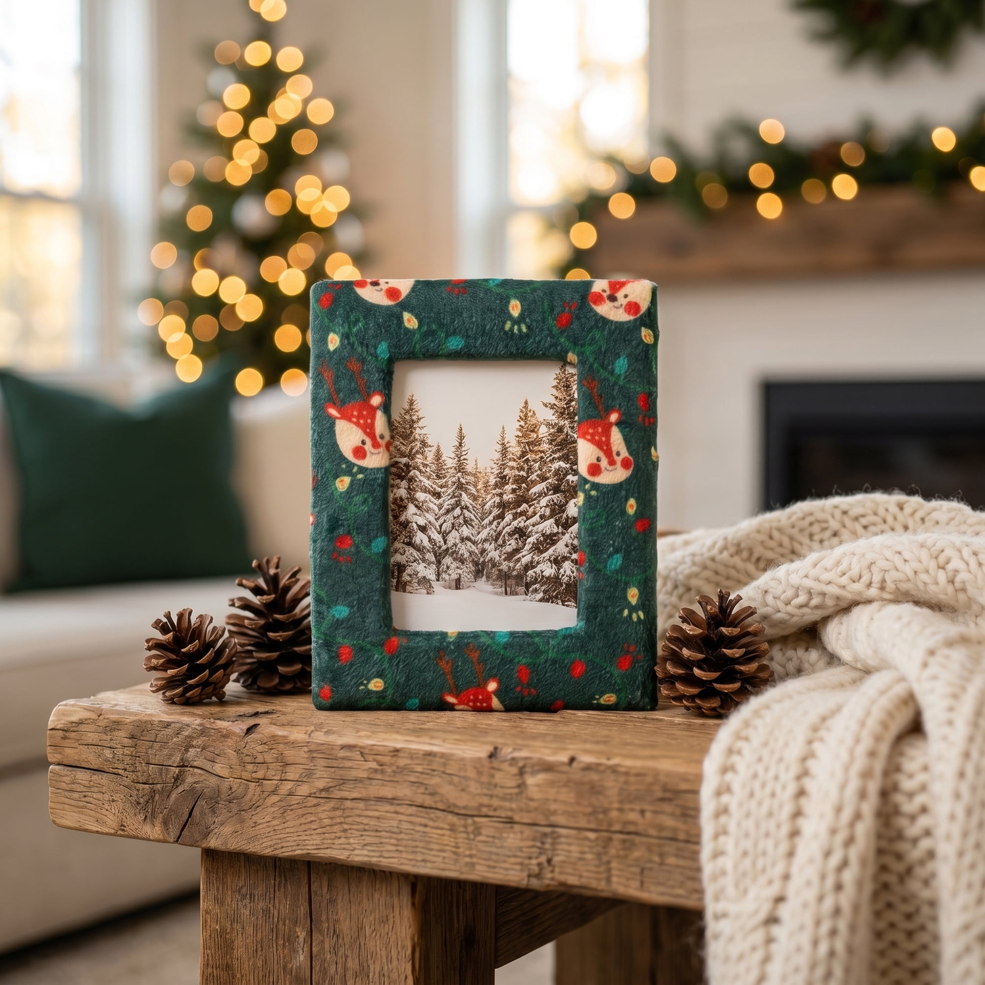 Unique Bargains Christmas Plush Furry Cozy Holiday Photo Frame Black Christmas 4" x 6"