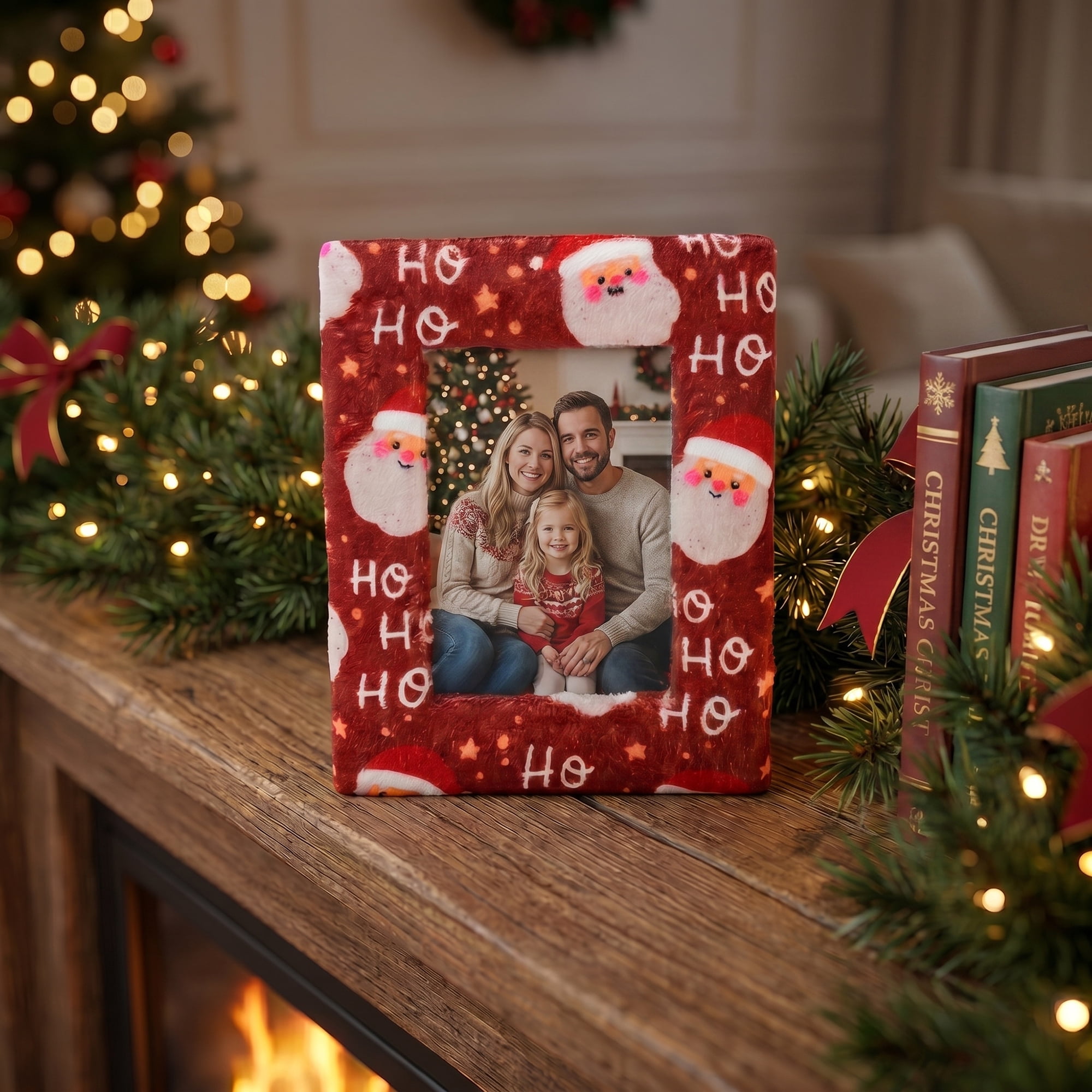 Unique Bargains Christmas Plush Furry Cozy Holiday Photo Frame Red Christmas 5" x 7"