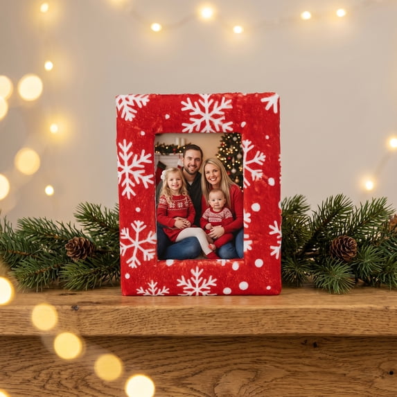 Unique Bargains Christmas Plush Furry Cozy Holiday Photo Frame Red Snow 4" x 6"