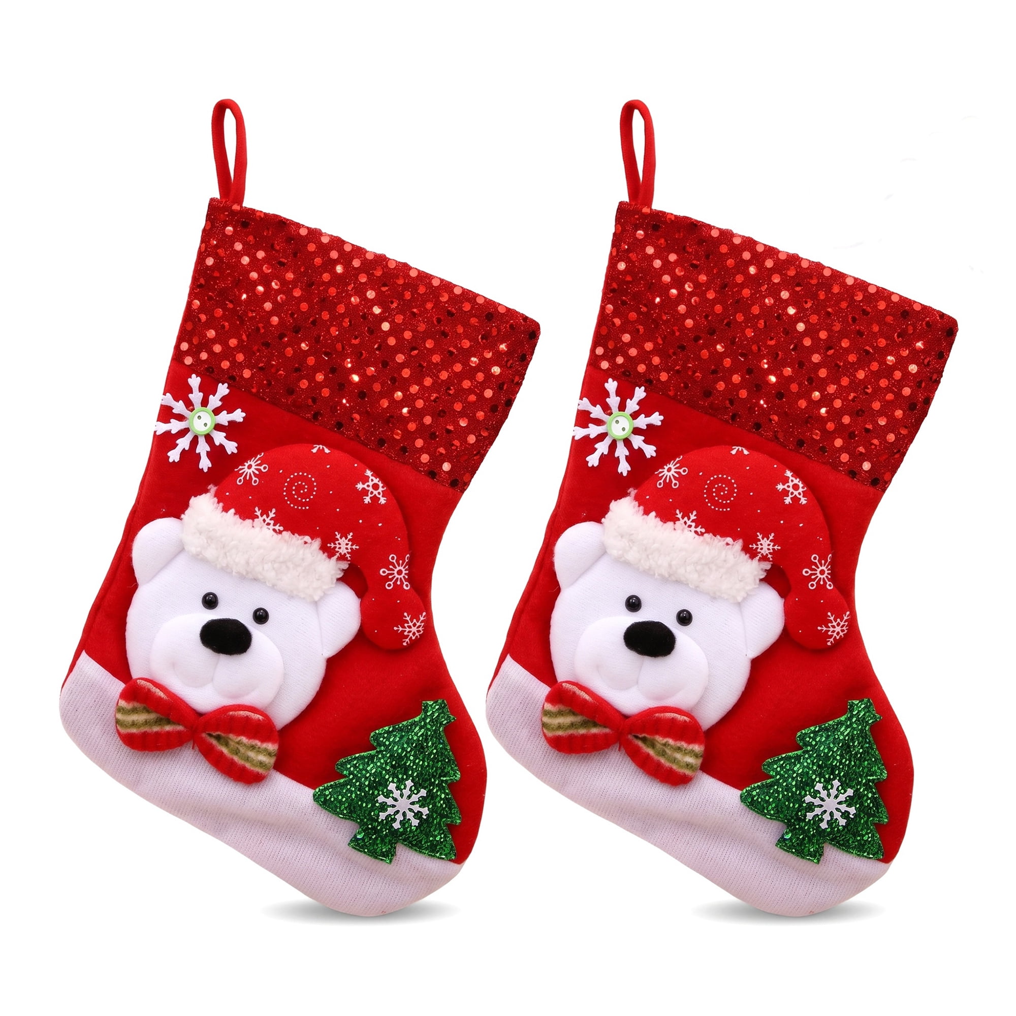 Unique Bargains Christmas Sequins Cuff Felt Xmas Stocking Holiday Gift Bag Bear 10"
