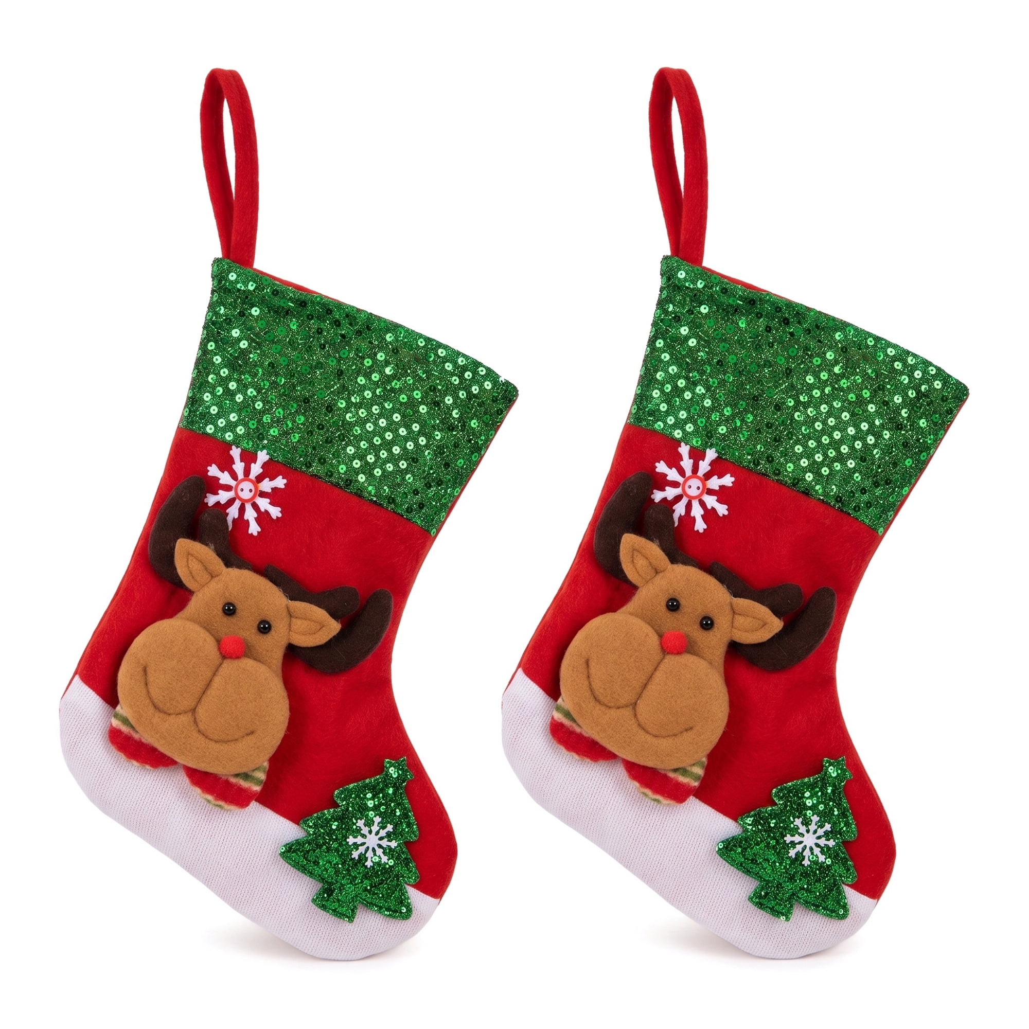 Unique Bargains Christmas Sequins Cuff Felt Xmas Stocking Holiday Gift Bag Deer 10"
