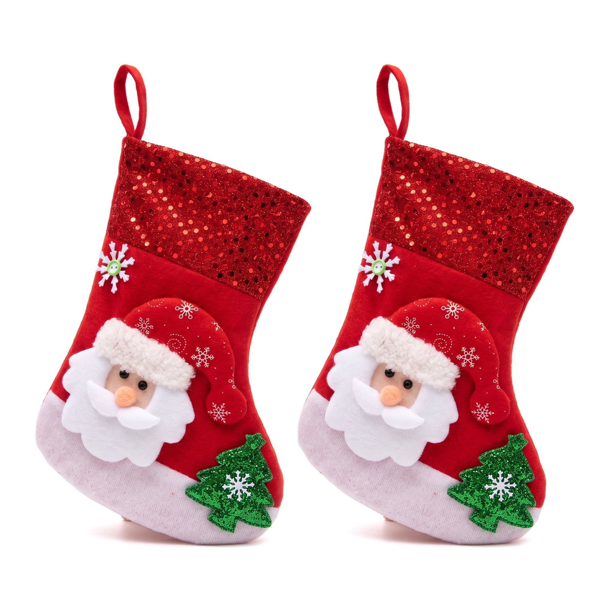 Unique Bargains Christmas Sequins Cuff Felt Xmas Stocking Holiday Gift Bag Old Man 10"