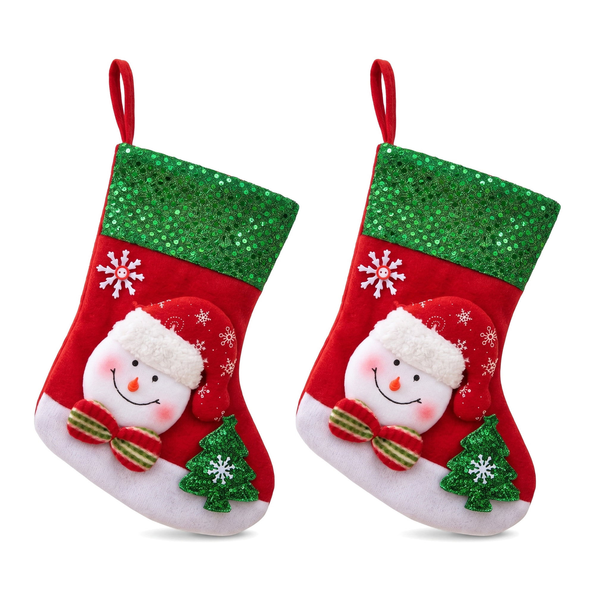 Unique Bargains Christmas Sequins Cuff Felt Xmas Stocking Holiday Gift Bag Snowman 10"