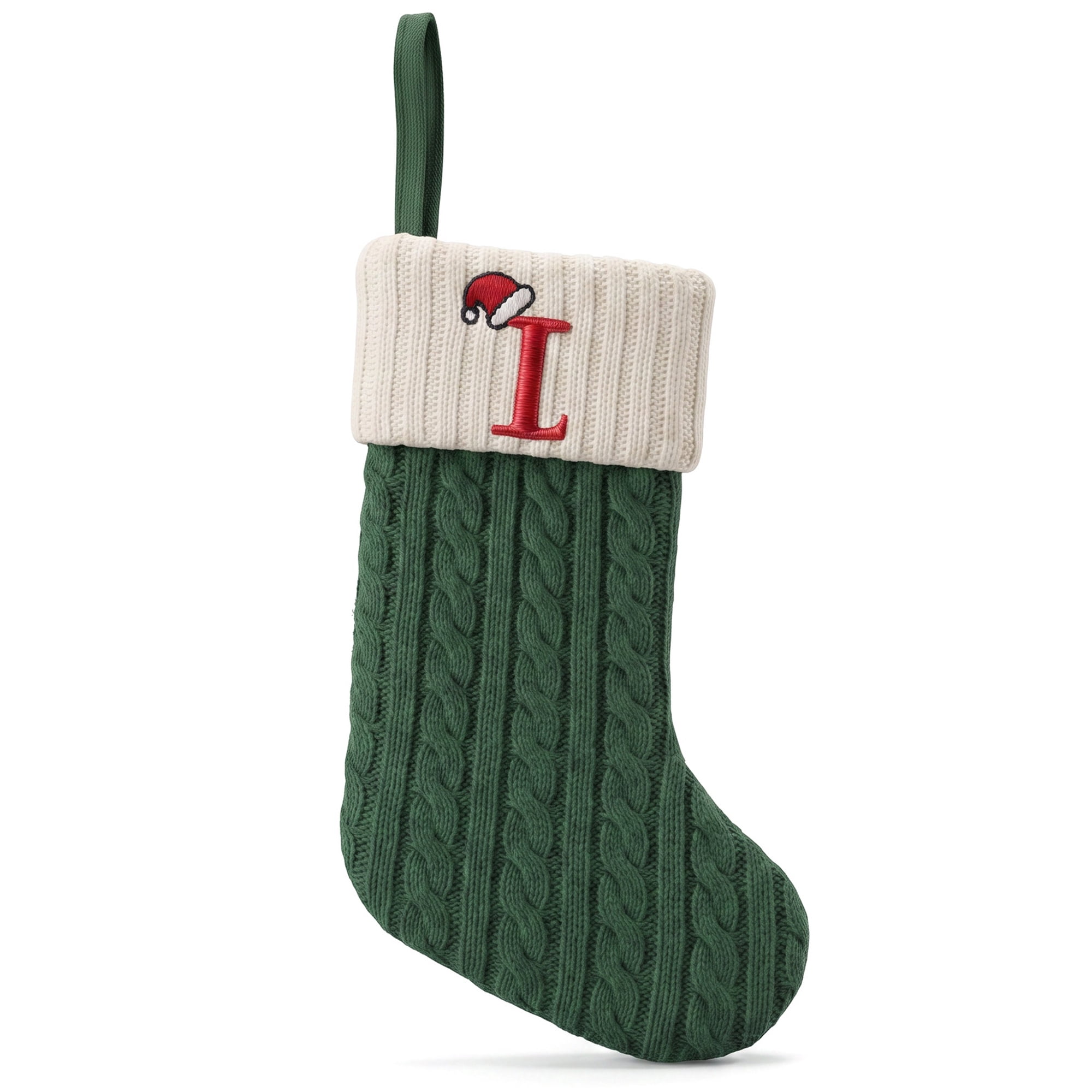 Unique Bargains Christmas Luxury Grand Hearth Accent Stocking Green Letter I 8"