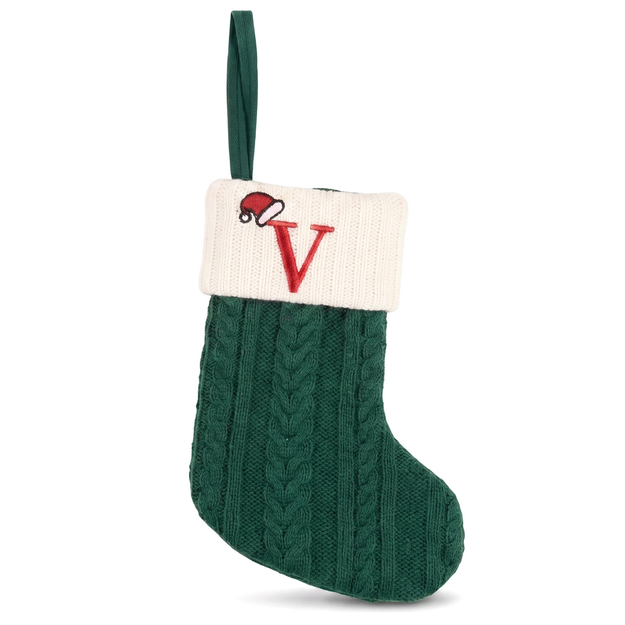 Unique Bargains Christmas Luxury Grand Hearth Accent Stocking Green Letter V 8"