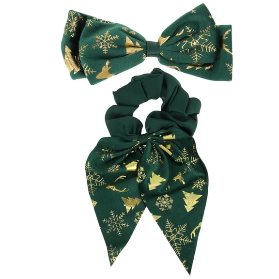 Unique Bargains Christmas Stylish Bows Hair Elastics Hair Clips 2 Pcs Green