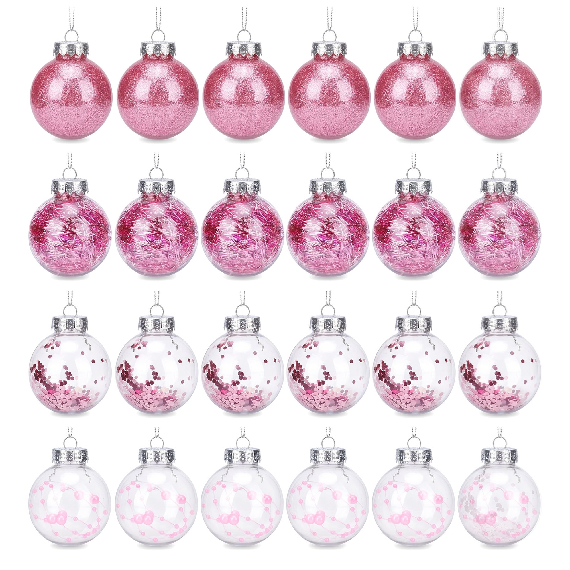 Unique Bargains Christmas Tree Ornaments - 24 Pack Baubles Shatterproof Balls Pink 2.4"