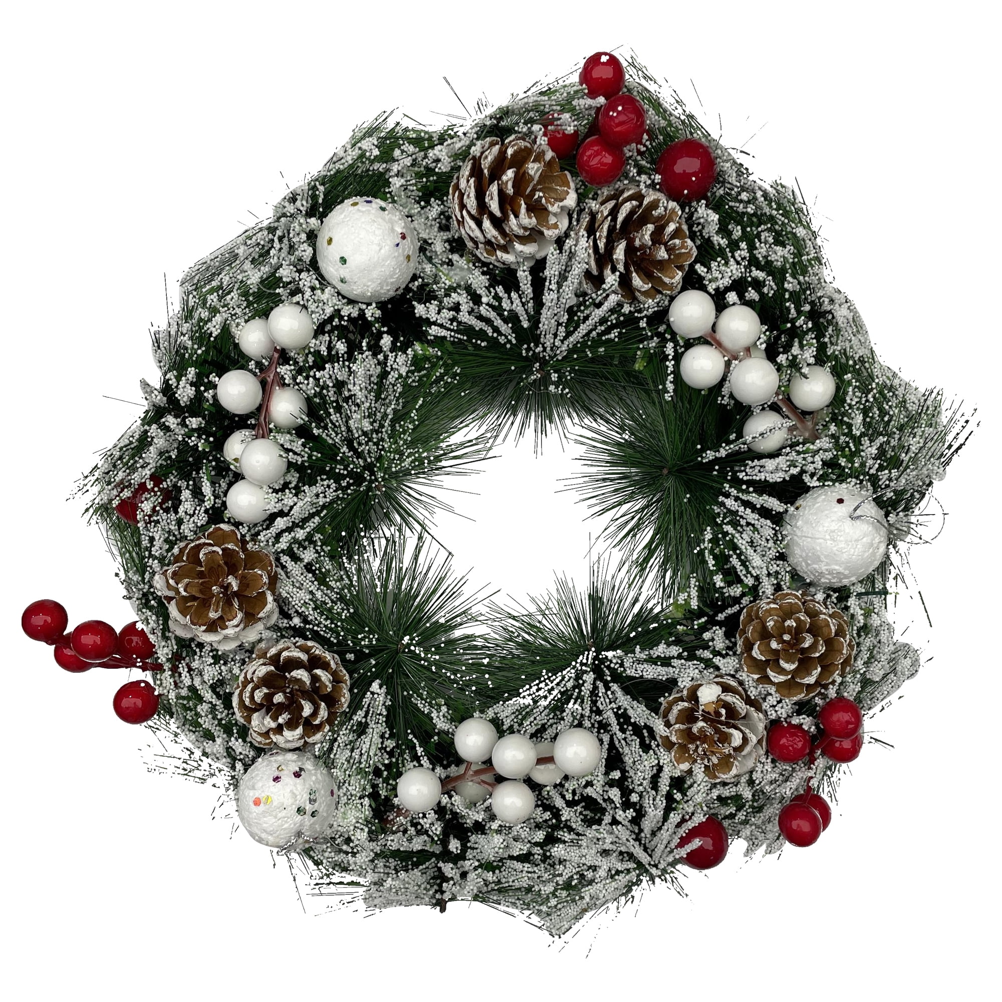 Unique Bargains Christmas Wreath Snowflake White Ball Pinecone Ornaments Wreath White