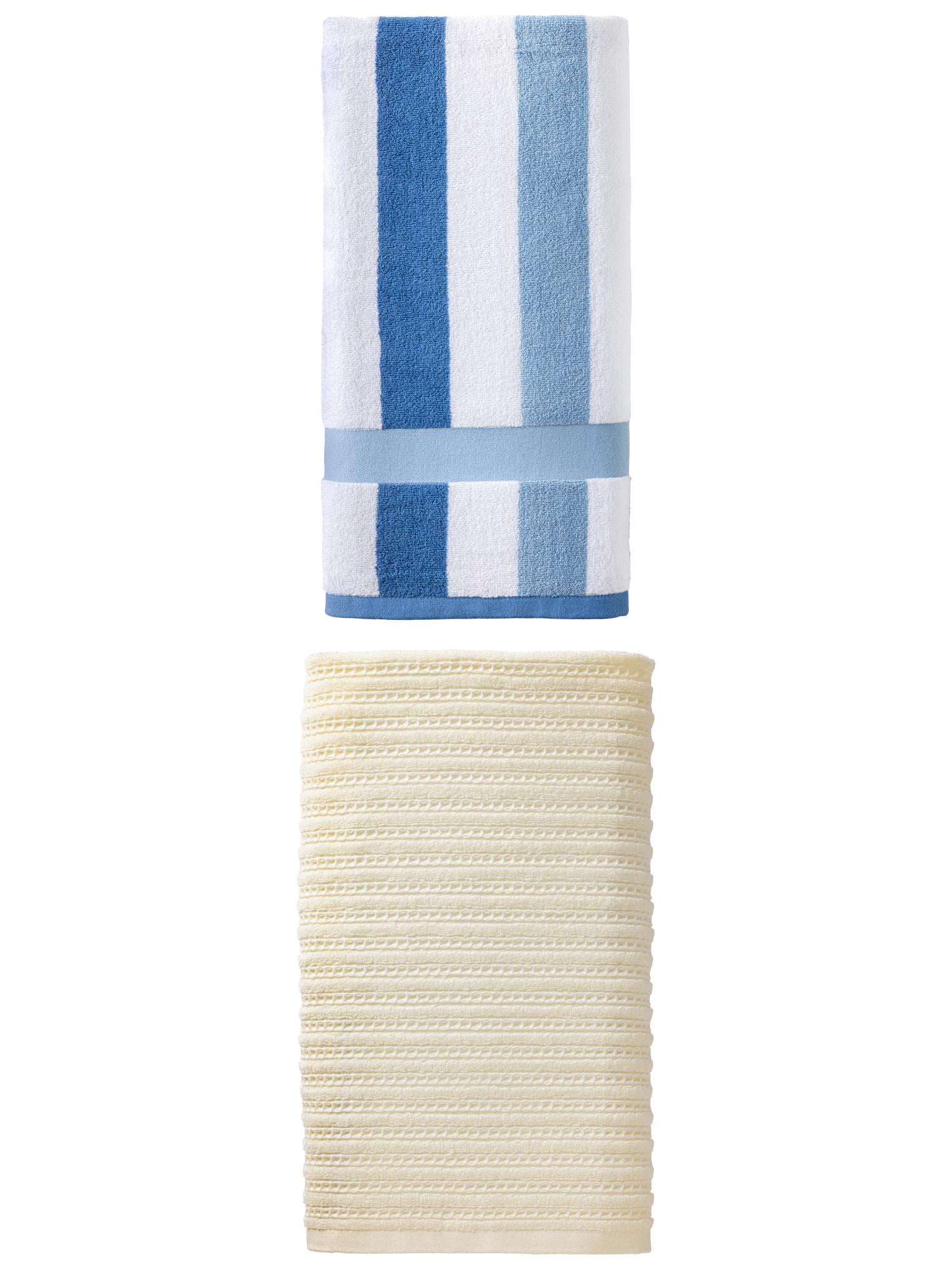 Unique Bargains 1pc White 55" x 28" 1pc Striped Blue 55" x 28" Soft Towels