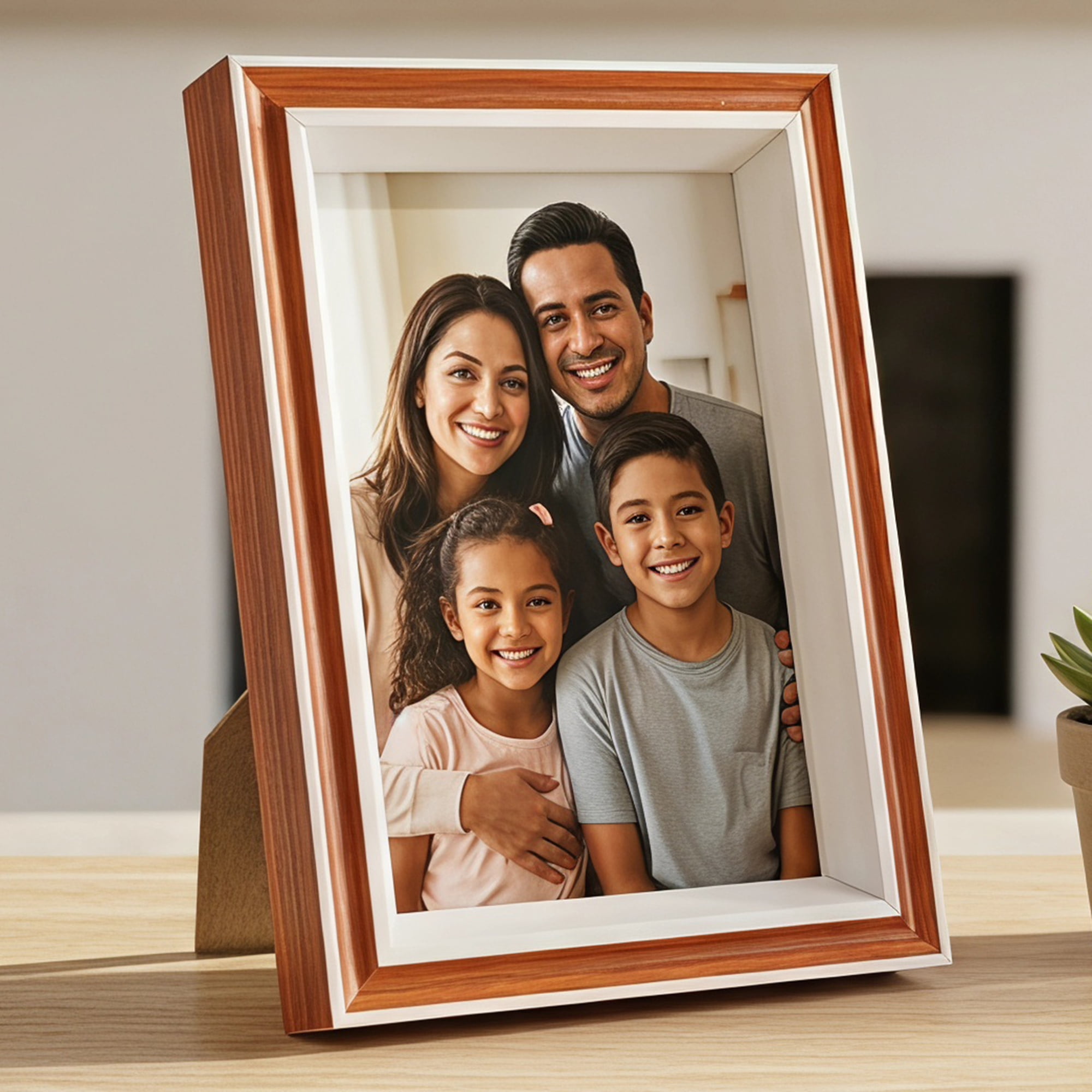 Unique Bargains Classic MDF Wood Picture Frame for Wall Mounting Orange-Red 4" x 6"