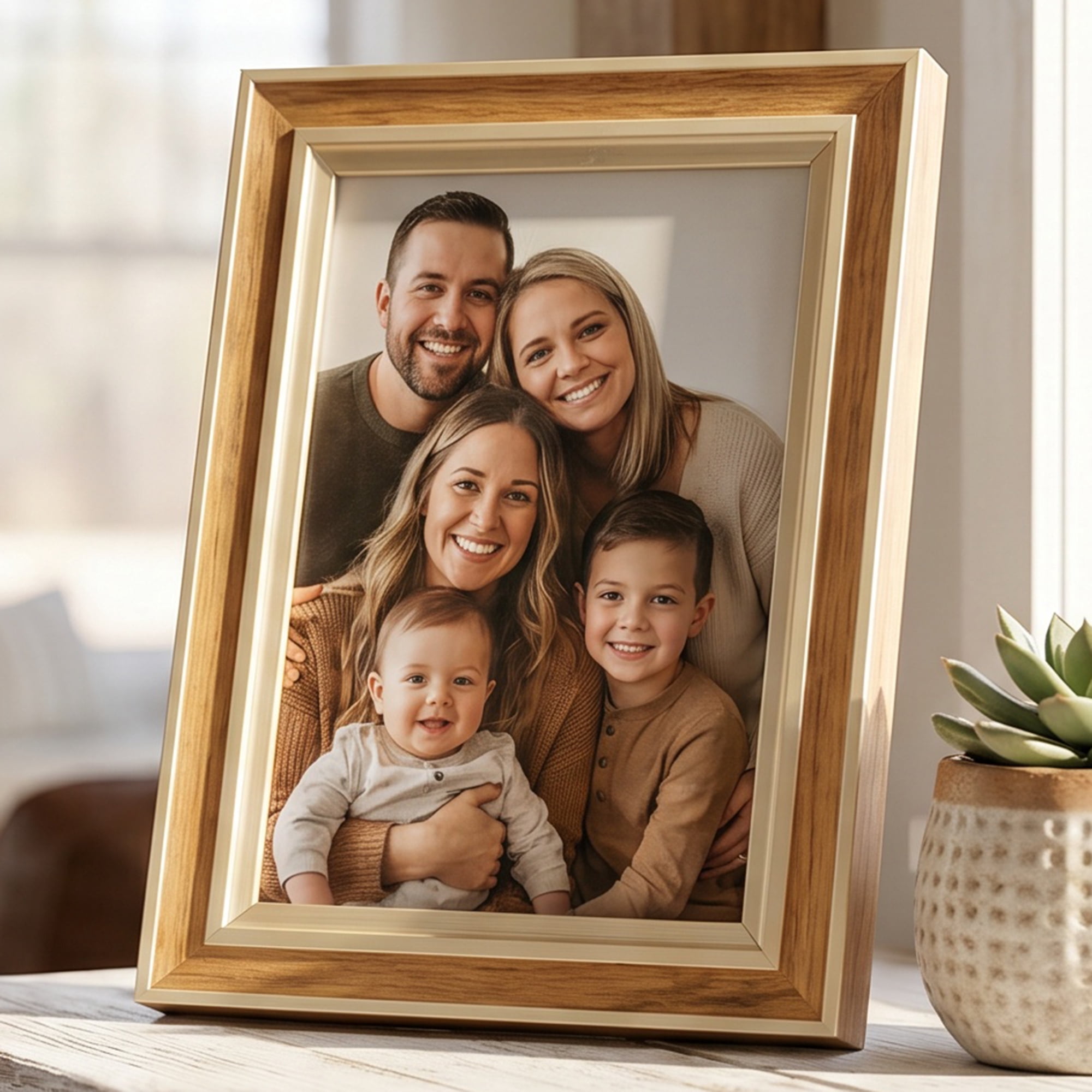 Unique Bargains Classic MDF Wood Picture Frame for Wall Mounting Yellow Wood 4" x 6"