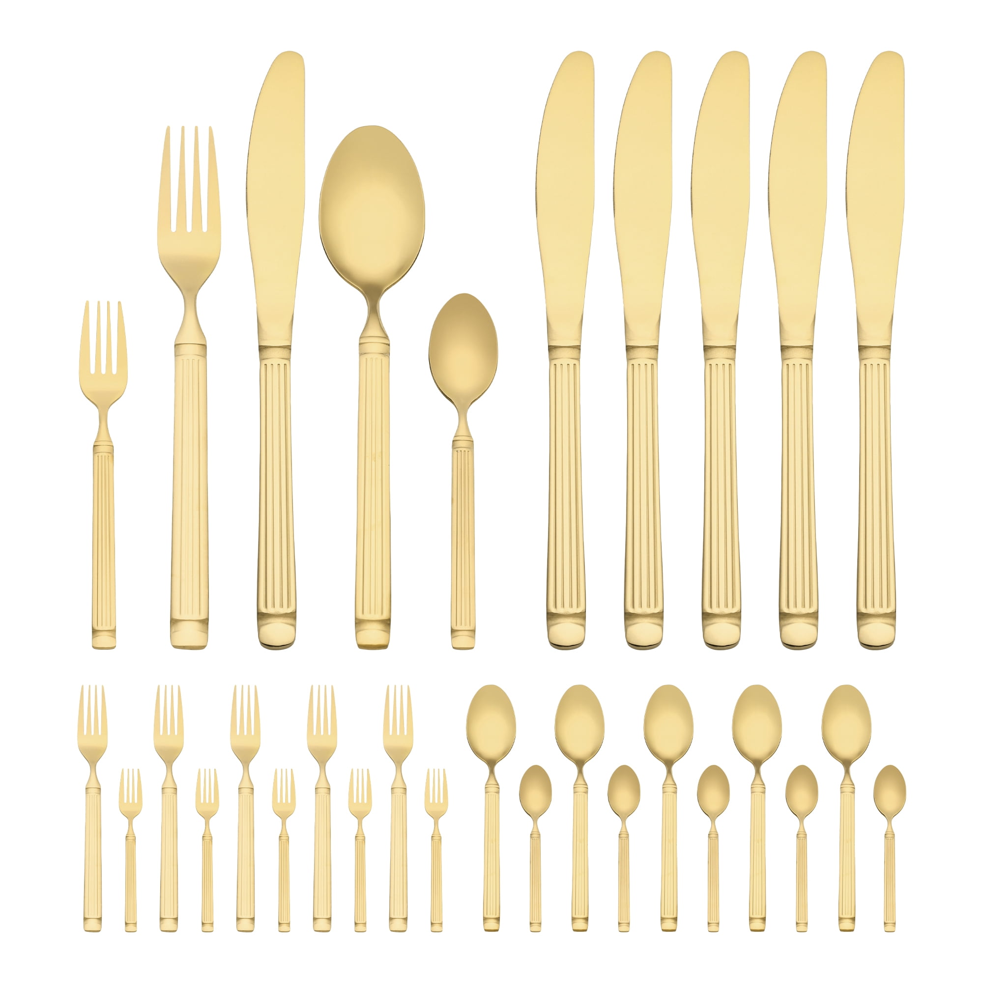 Unique Bargains Classic Mirror Polished Stainless Steel Flatware Set Gold 30pcs