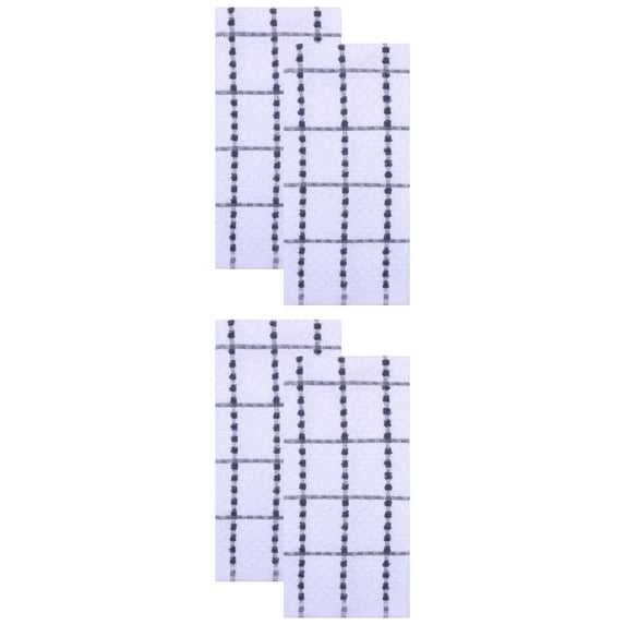 Unique Bargains Classic Plaid 100% Cotton Quick Dry Kitchen Towels 4 Pack Grey 25" x 15"
