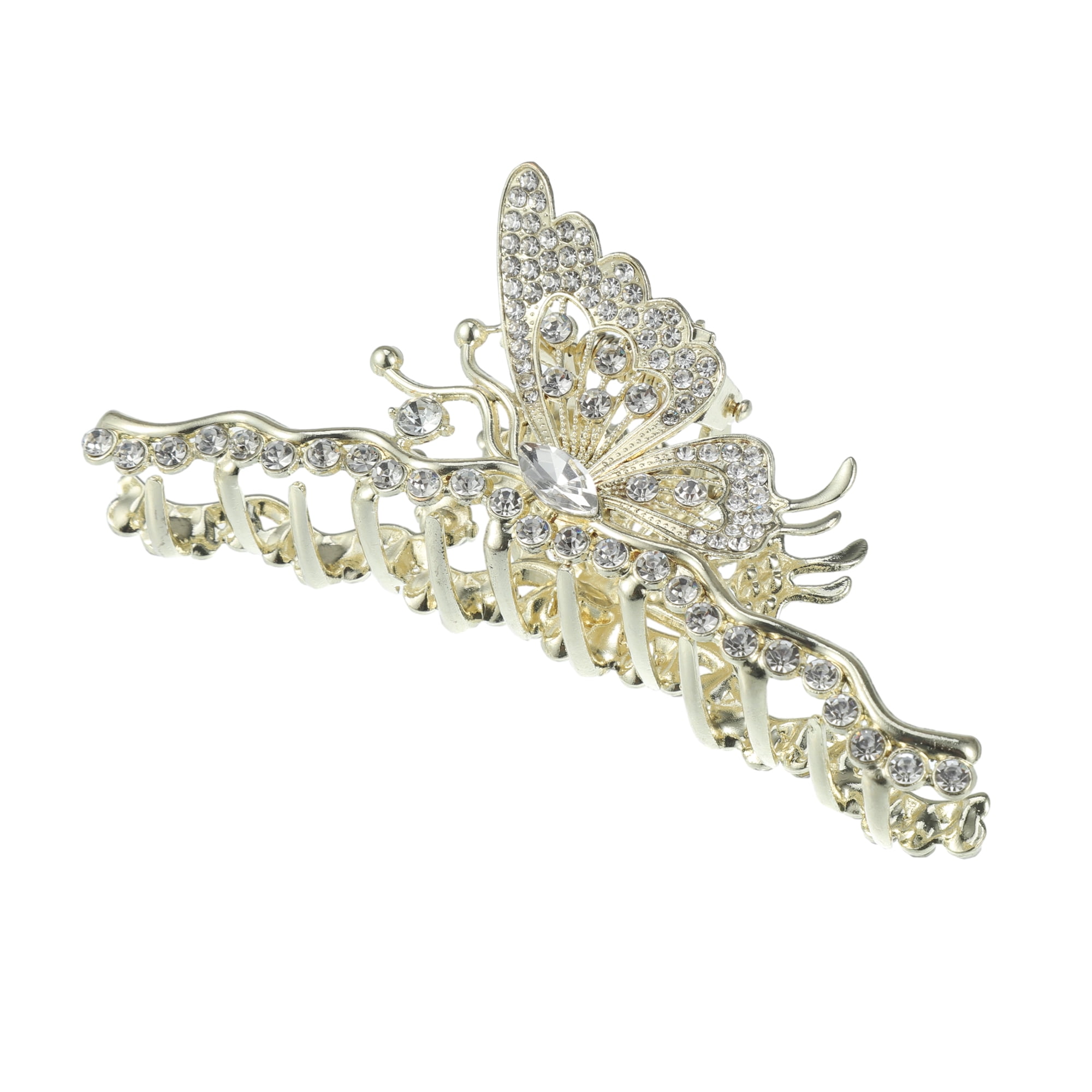 Unique Bargains Classic Rhinestone Butterfly Hair Clip Gold Tone