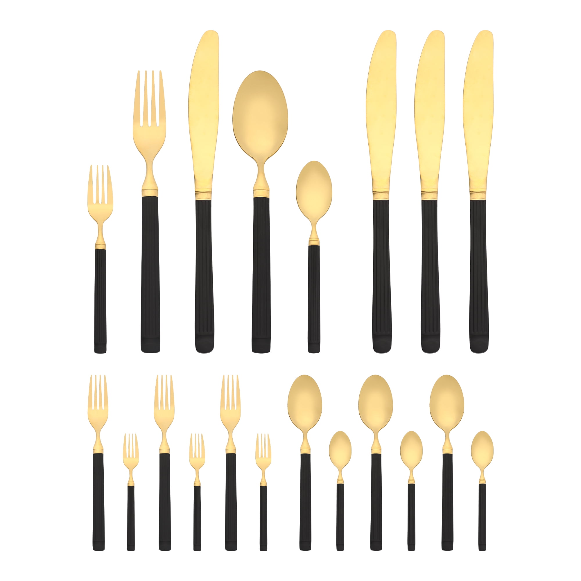 Unique Bargains Classic Stainless Steel Flatware Sets for Multiple Uses Black Gold 20pcs