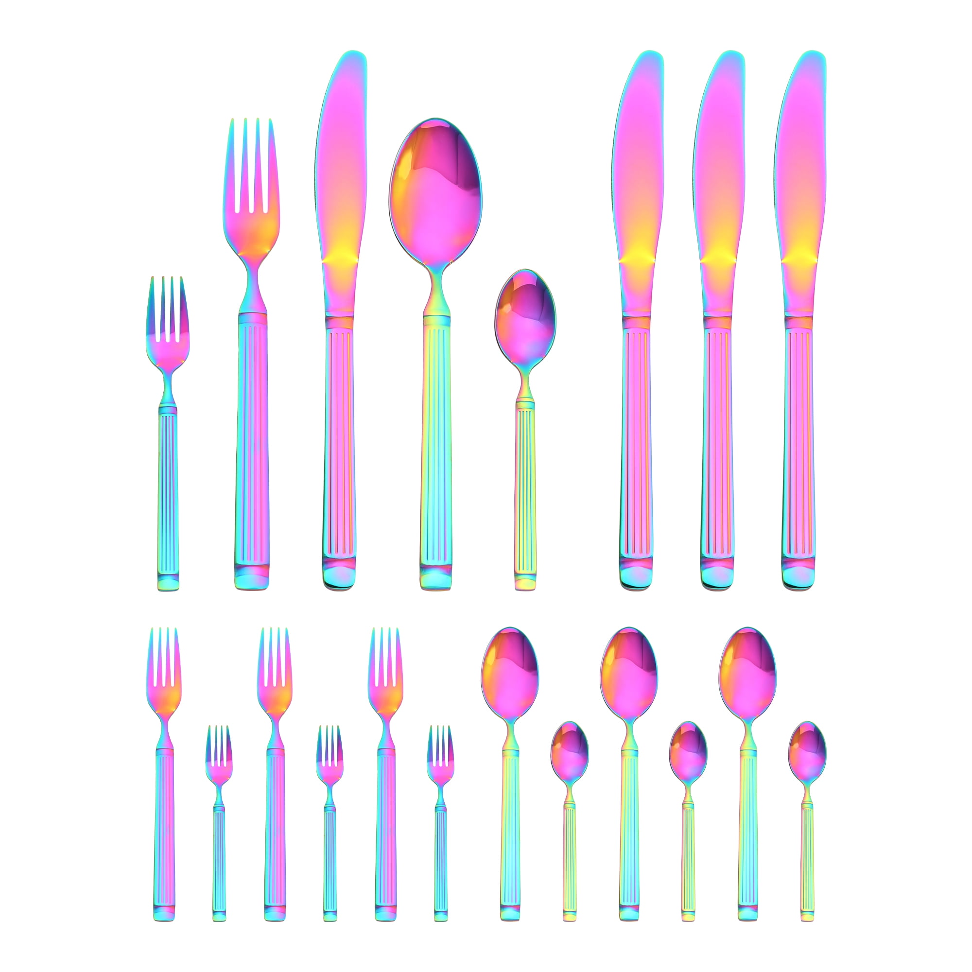 Unique Bargains Classic Stainless Steel Flatware Sets for Multiple Uses Colorful 20pcs