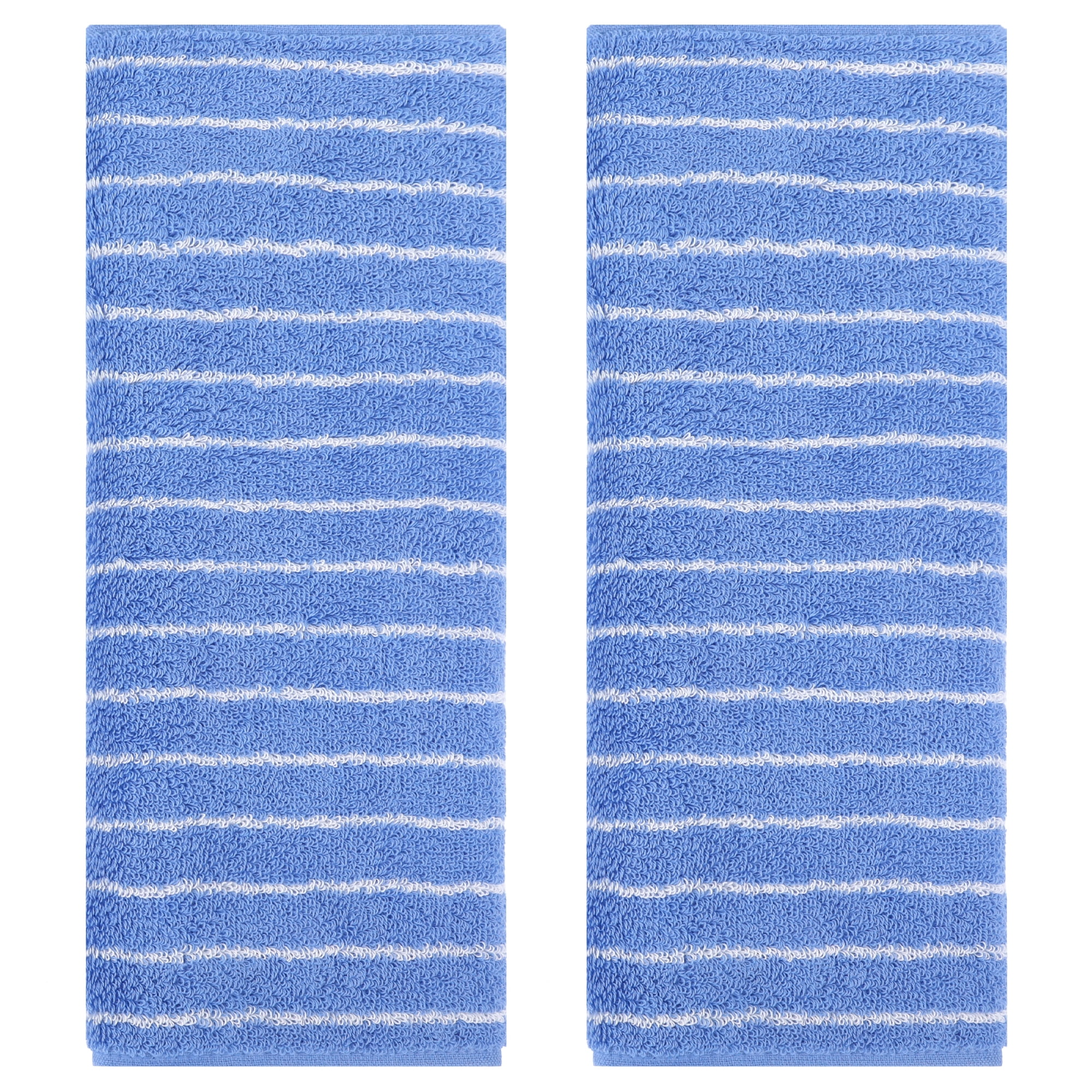 Unique Bargains Classic Stripe Bath Hand Towels Cotton Soft Absorbent Blue 2-Piece