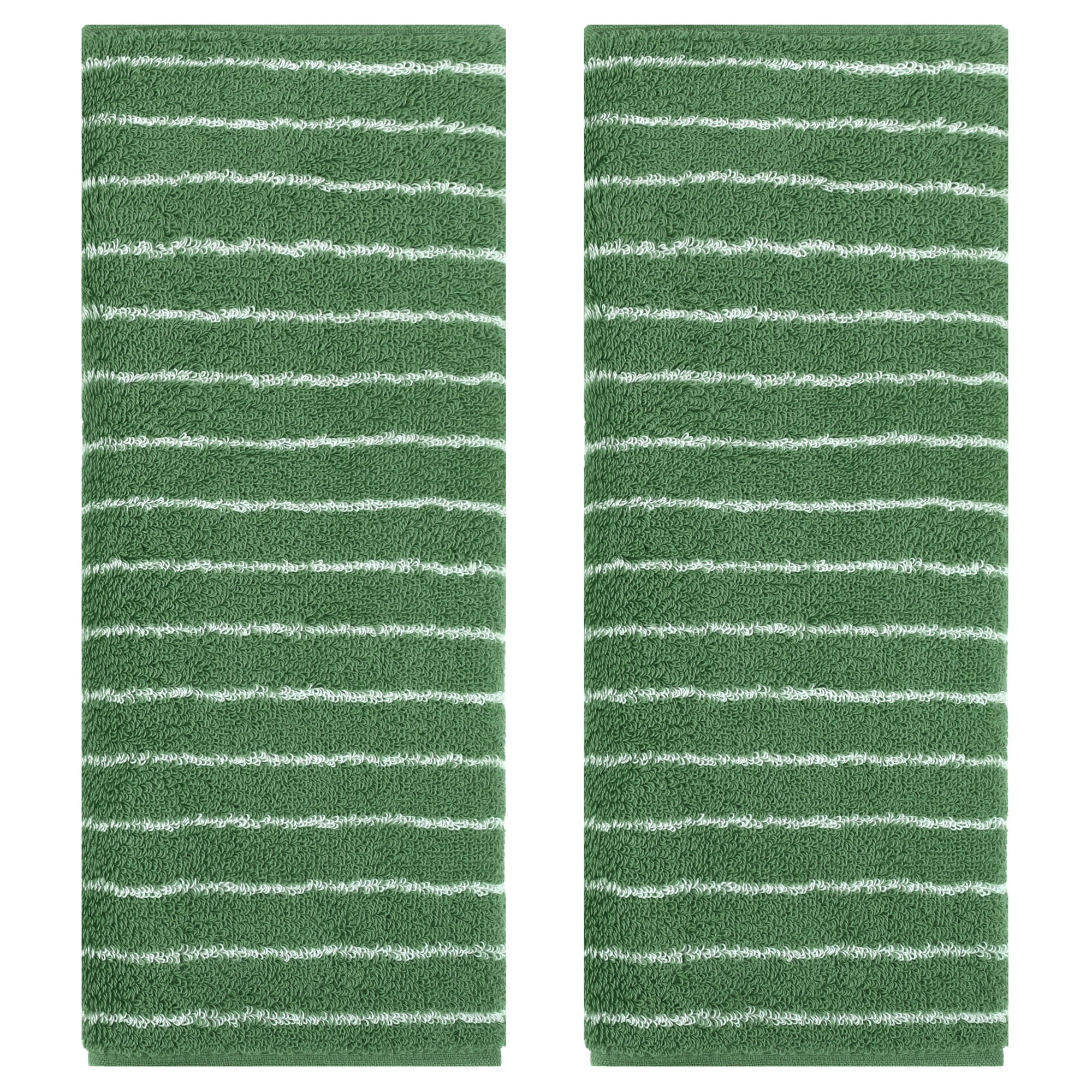 Unique Bargains Classic Stripe Bath Hand Towels Cotton Soft Absorbent Green 2-Piece